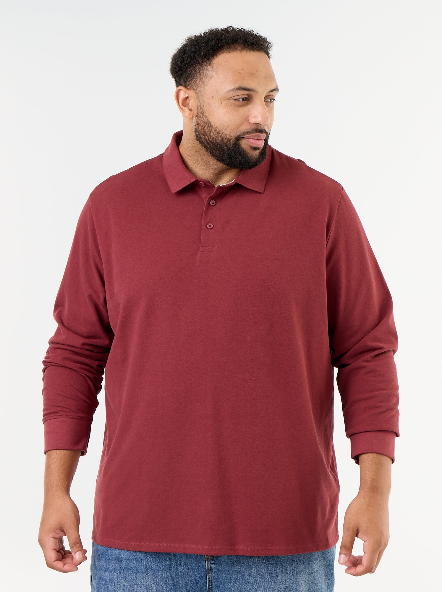 Polo en maille piquet manches longues - Rouge