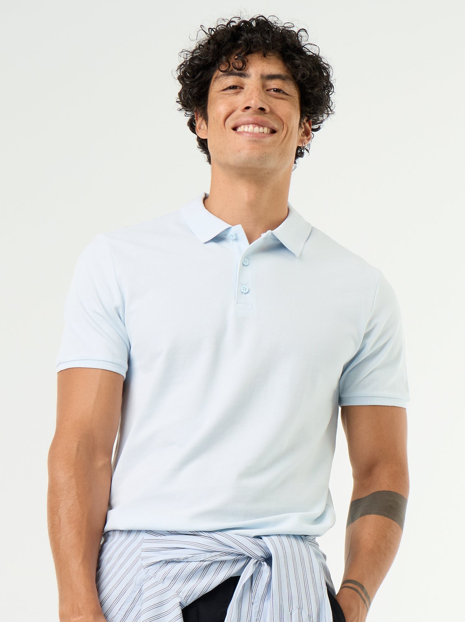 Polo en piqué de coton - Bleu (BQG86_27)