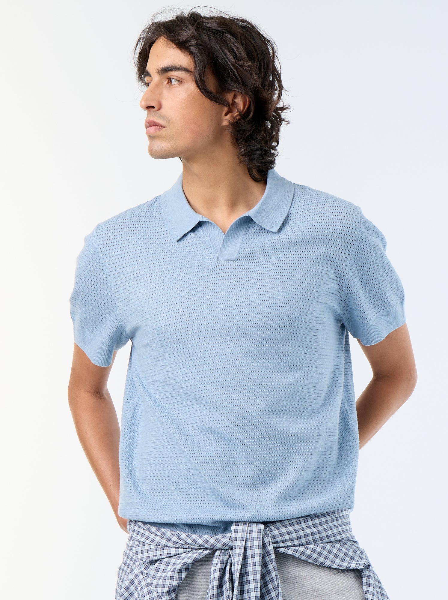 Polo en coton uni à manches courtes pour homme - Bleu