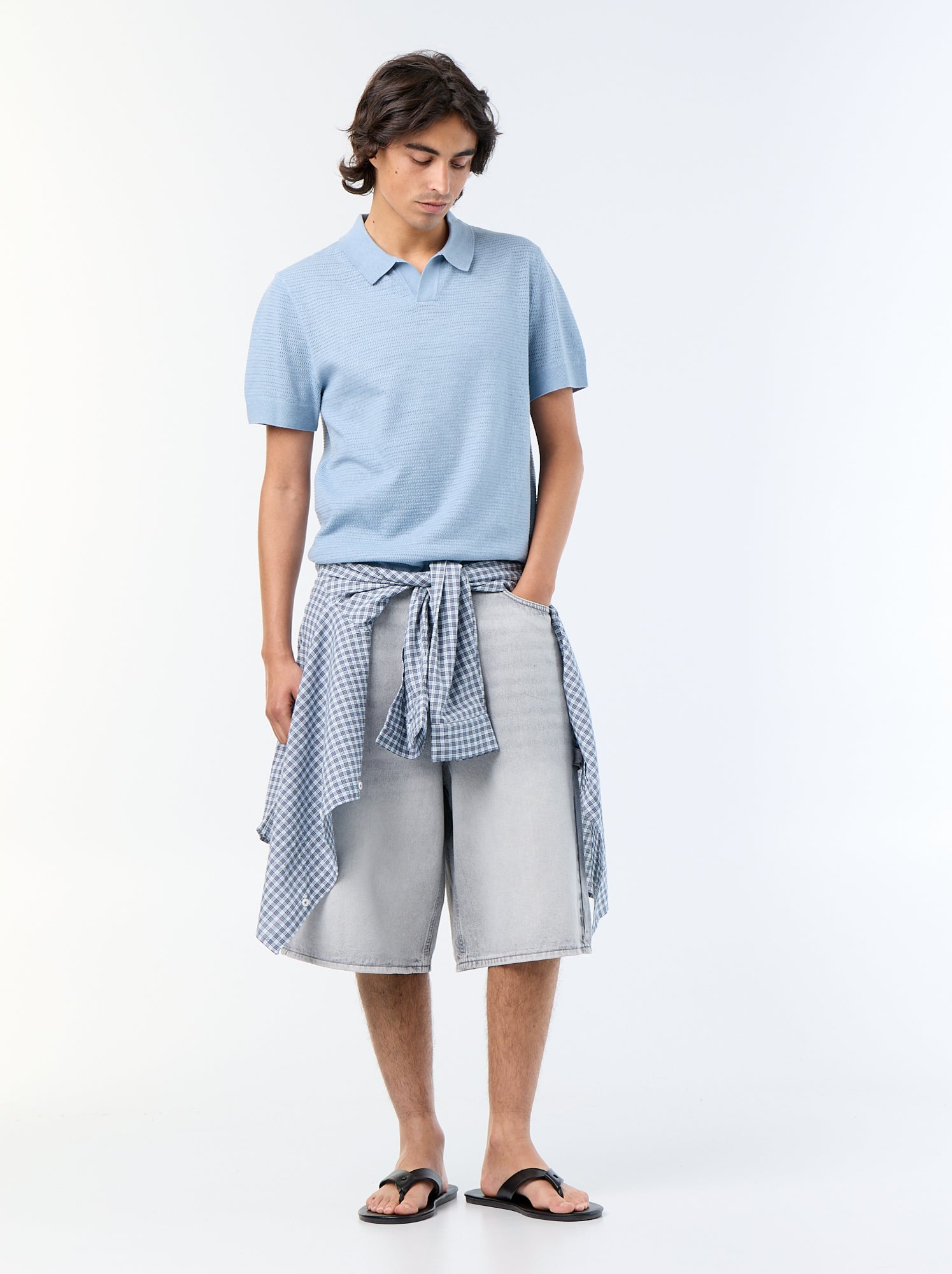 Polo en coton uni à manches courtes pour homme - Bleu