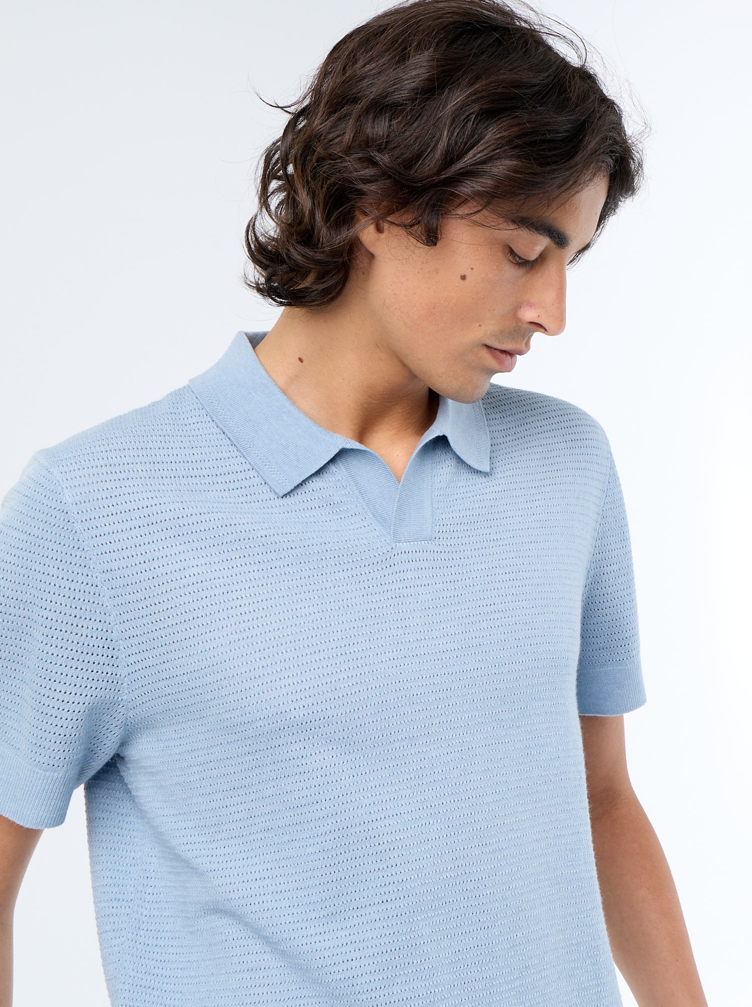 Polo en coton uni à manches courtes pour homme - Bleu