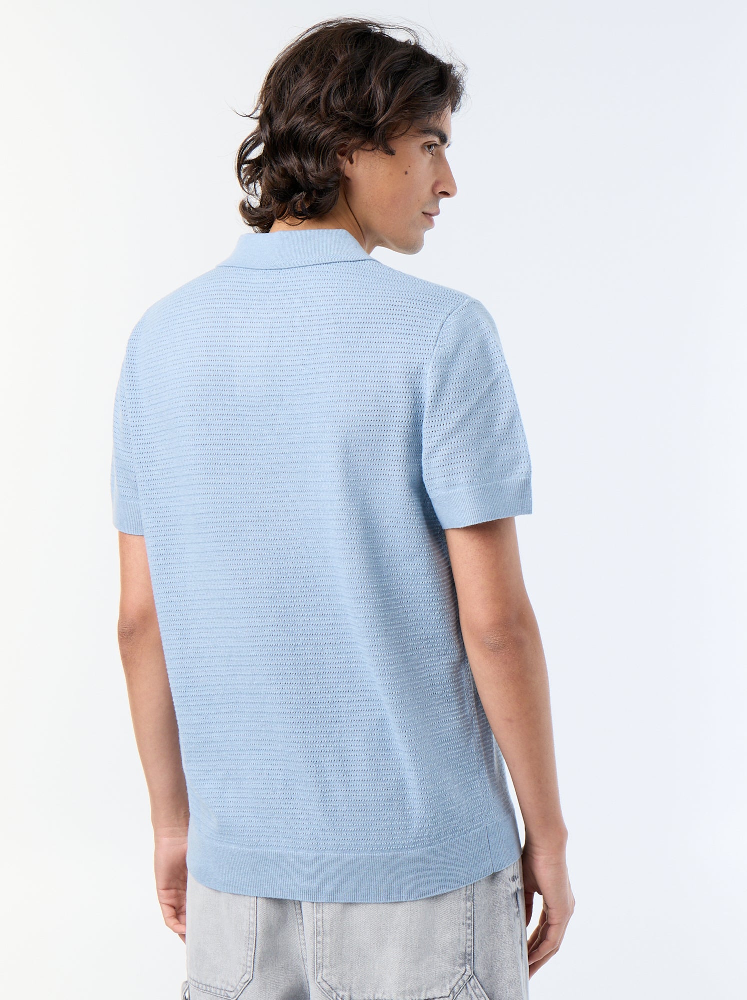 Polo en coton uni à manches courtes pour homme - Bleu