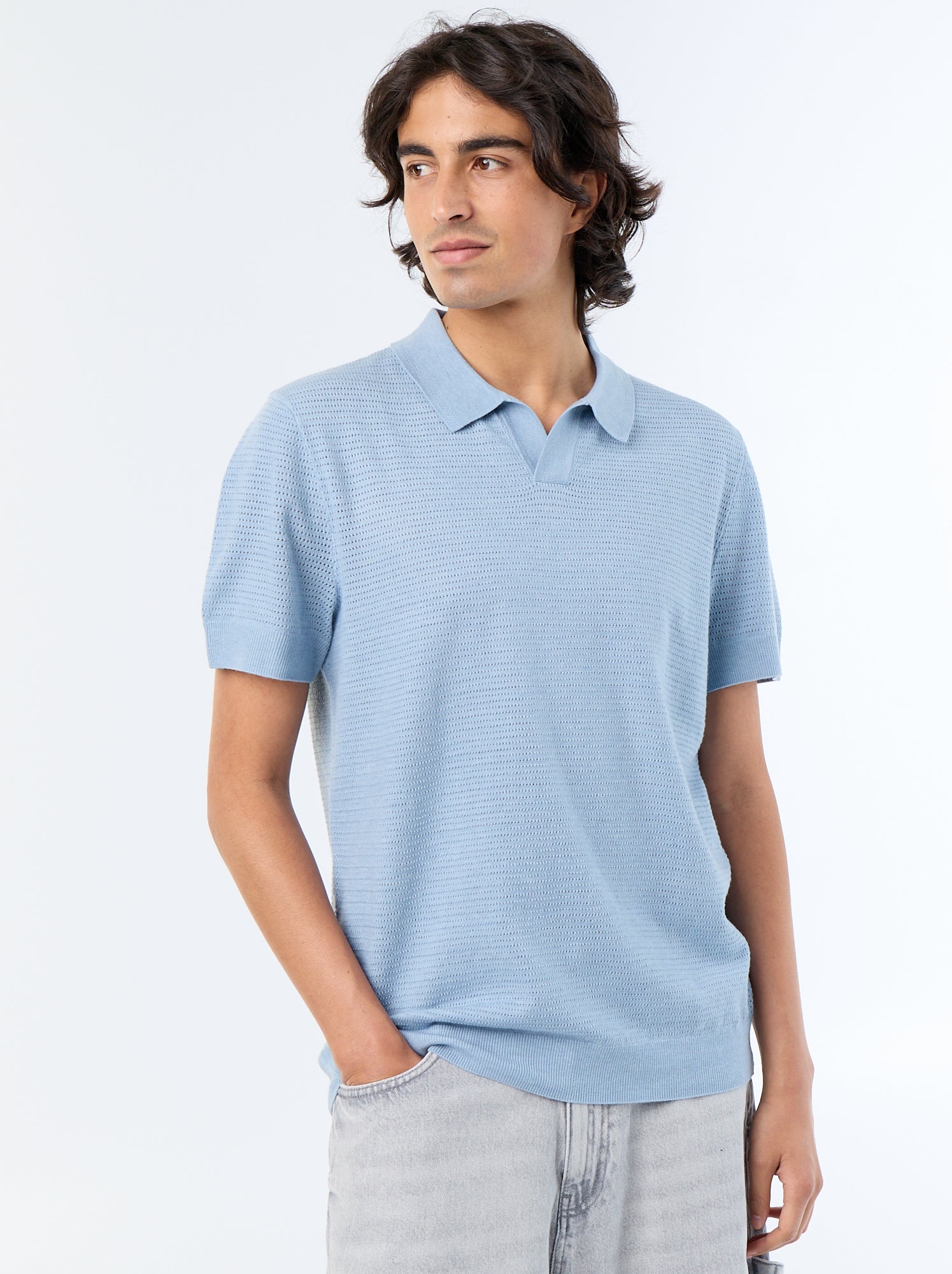 Polo en coton uni à manches courtes pour homme - Bleu