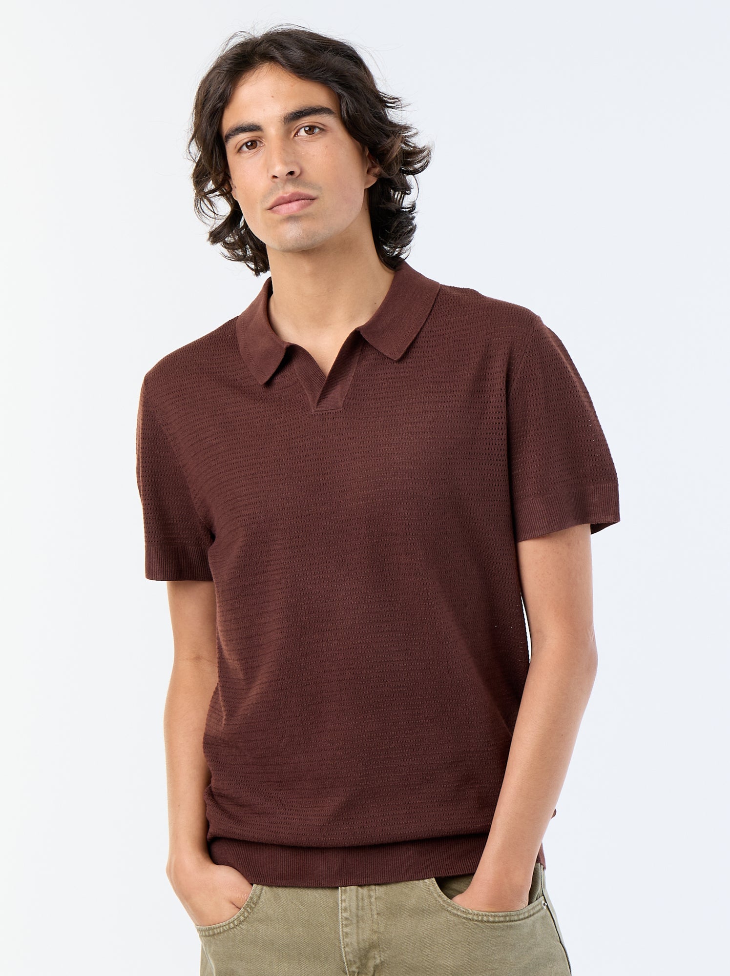 Polo en coton uni à manches courtes pour homme - Marron (GHQ09_3)