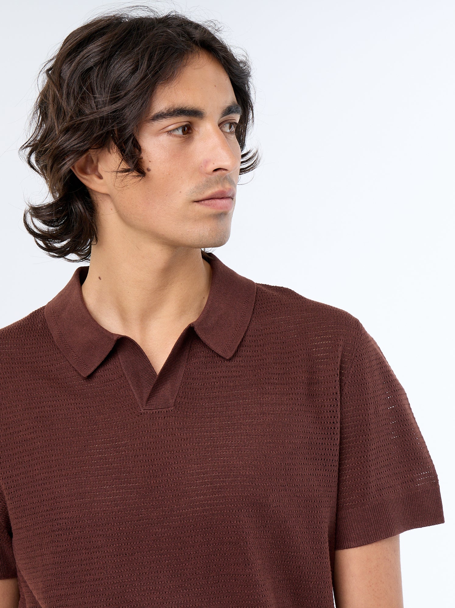 Polo en coton uni à manches courtes pour homme - Marron (GHQ09_3)