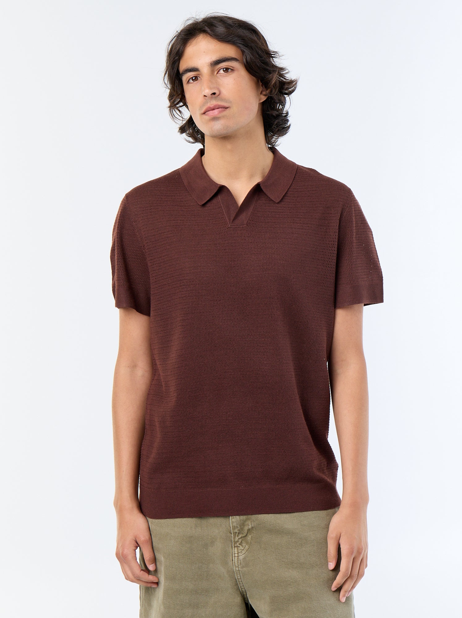 Polo en coton uni à manches courtes pour homme - Marron (GHQ09_3)