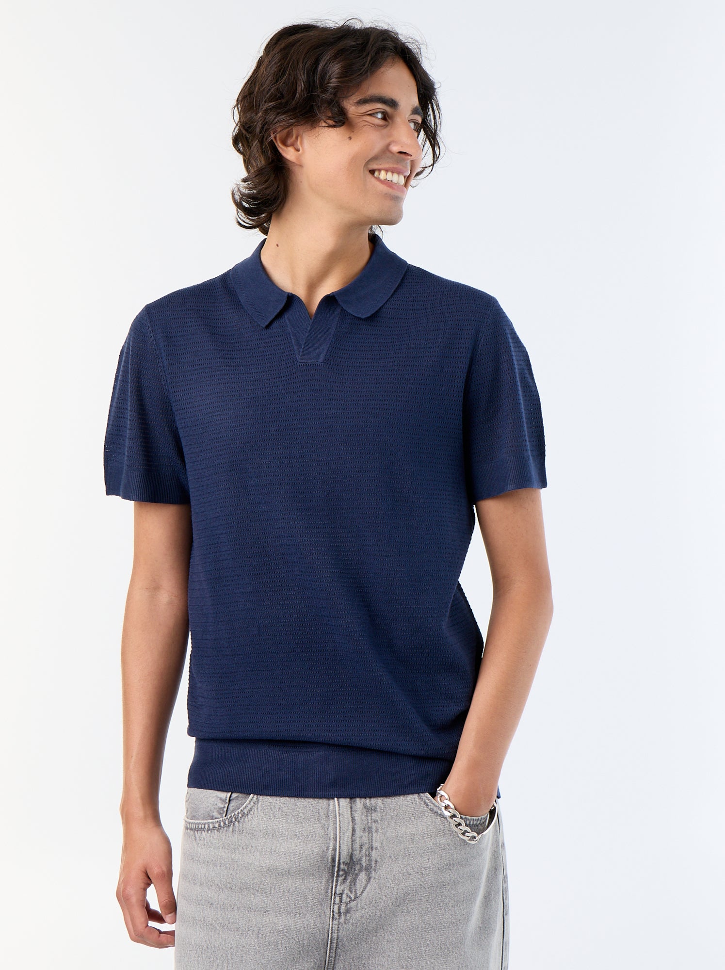 Polo en coton uni à manches courtes pour homme - Noir
