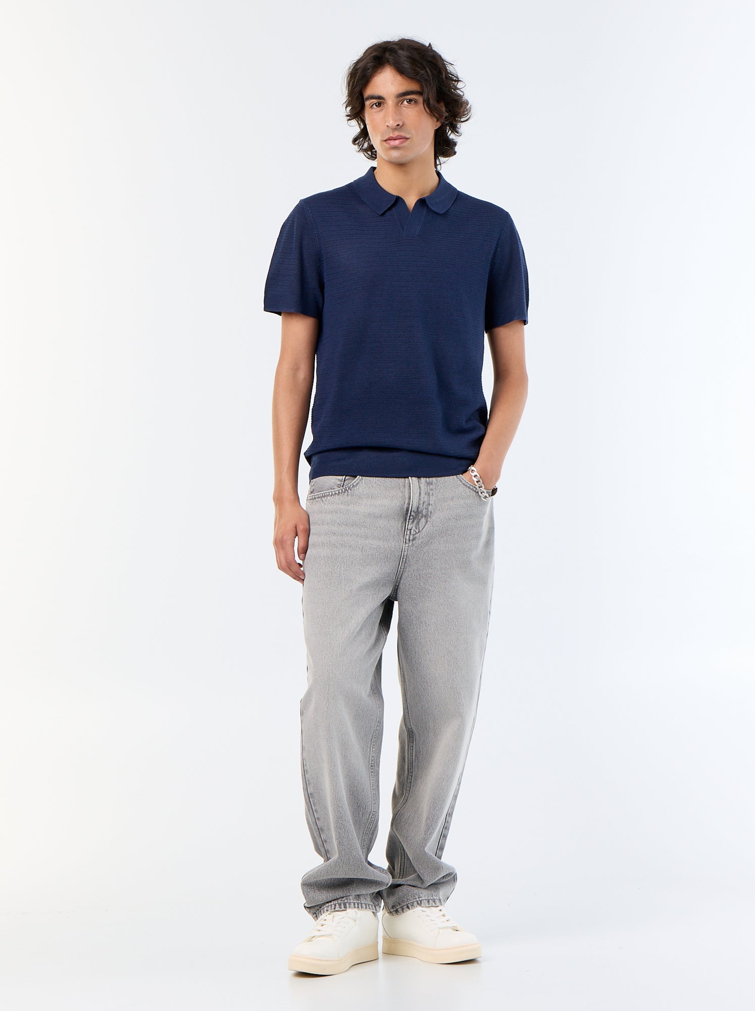 Polo en coton uni à manches courtes pour homme - Noir