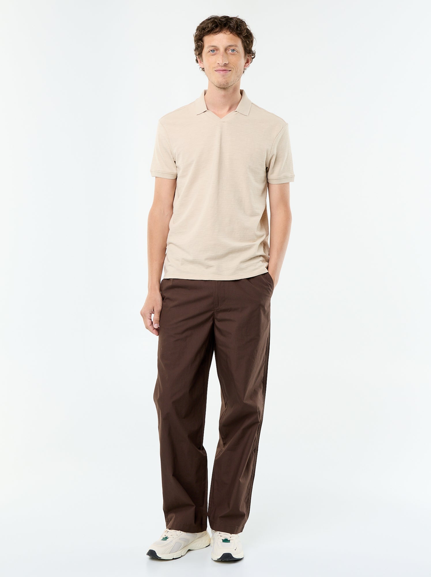 Polo uni à manches courtes pour homme - Beige