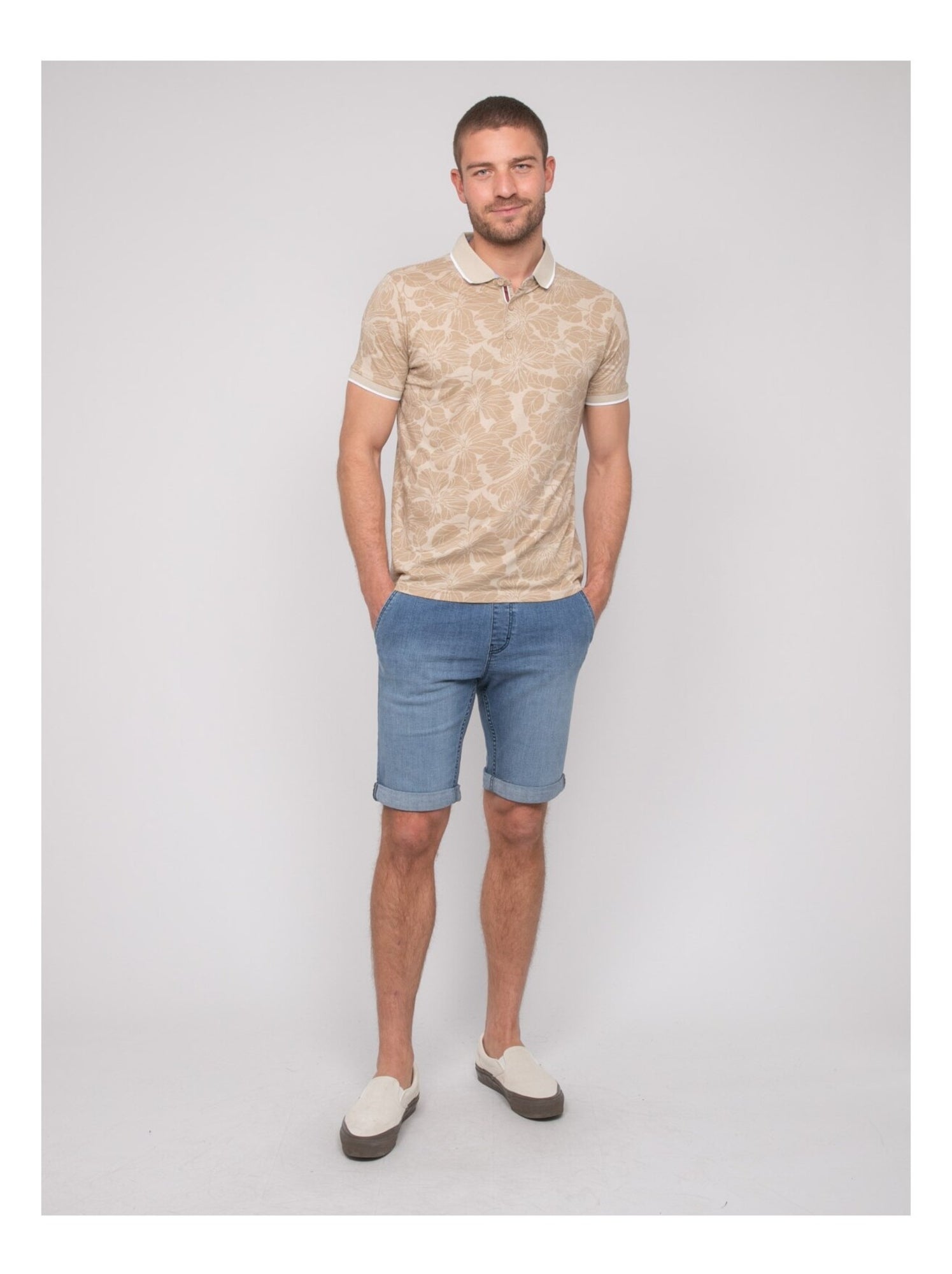 Polo manches courtes coton motifs PAILLOTE - Beige