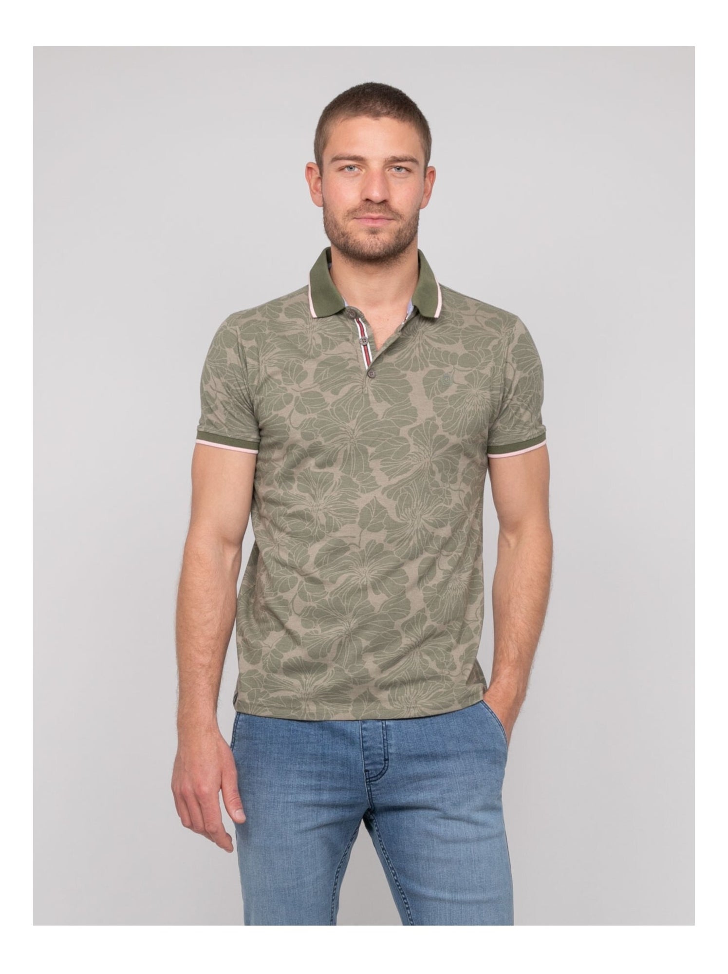 Polo manches courtes coton motifs PAILLOTE - Kaki