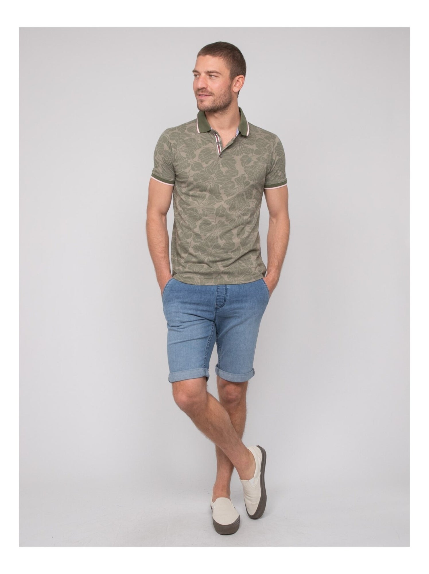 Polo manches courtes coton motifs PAILLOTE - Kaki