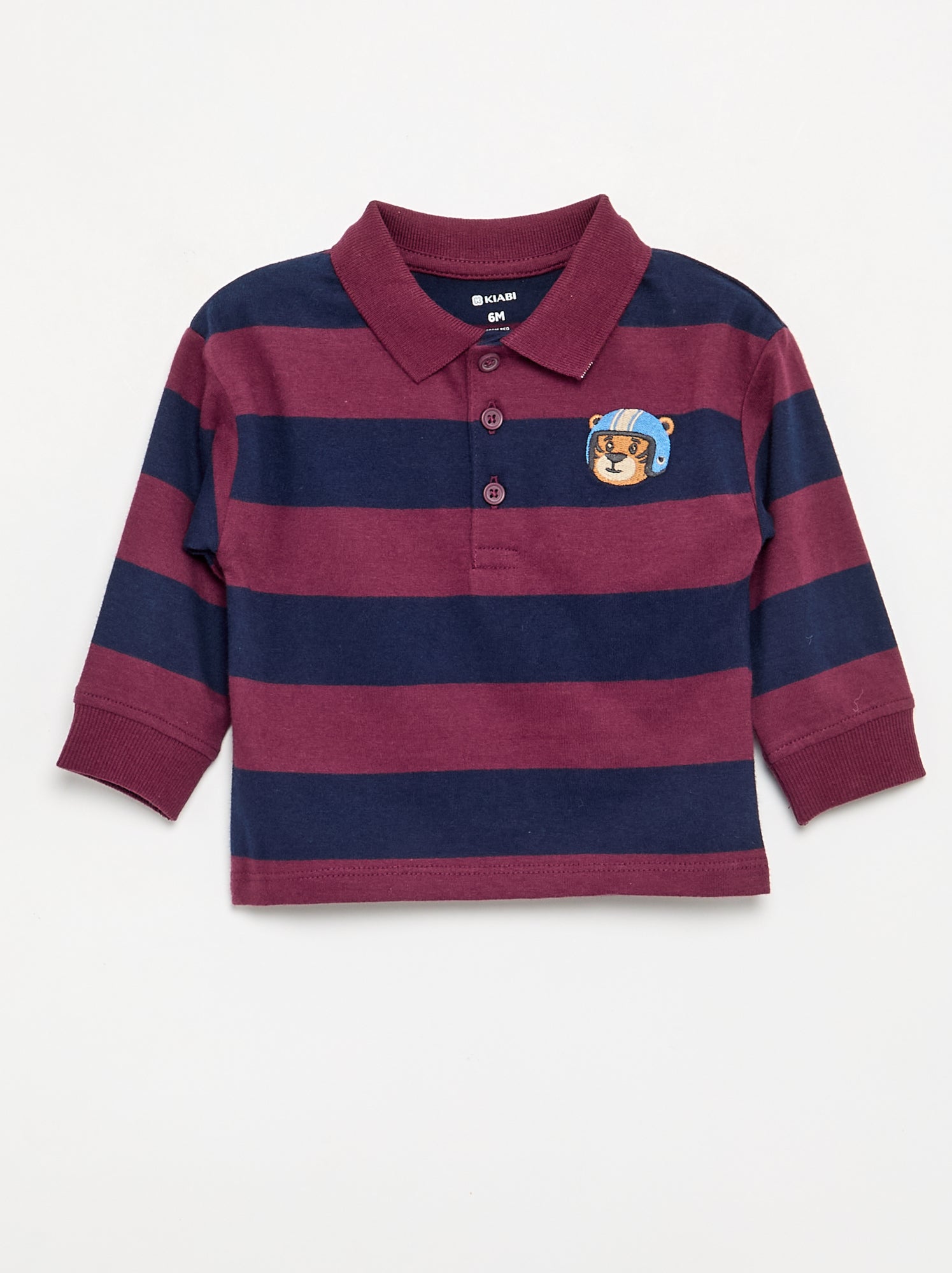 Polo rayé en jersey de coton - Rouge