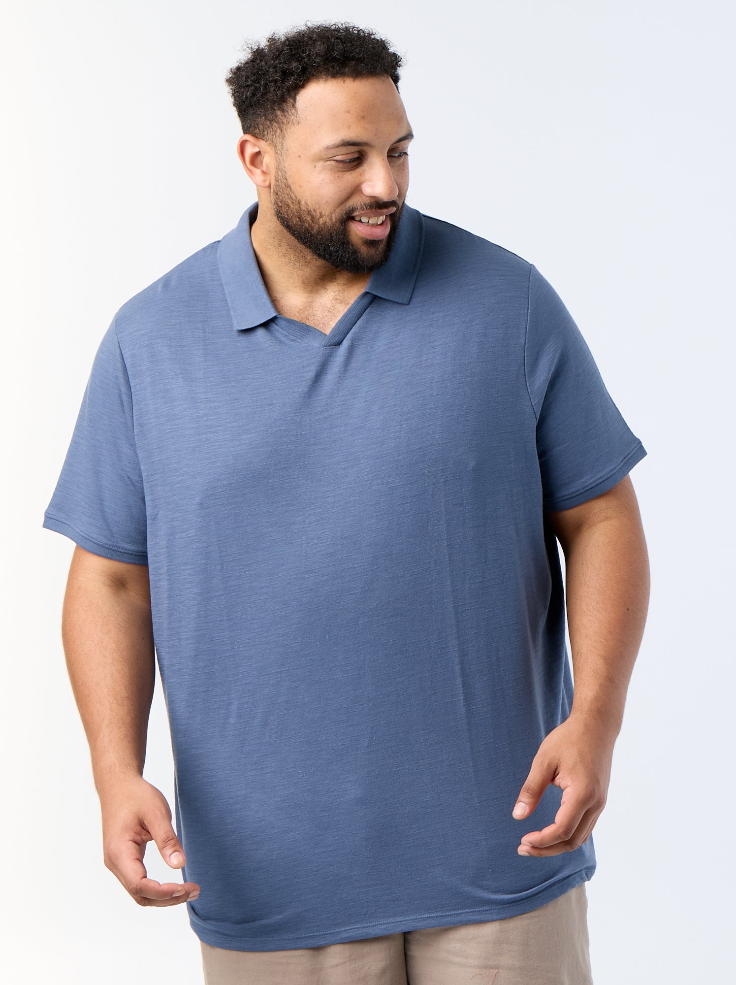 Polo uni à manches courtes - Bleu