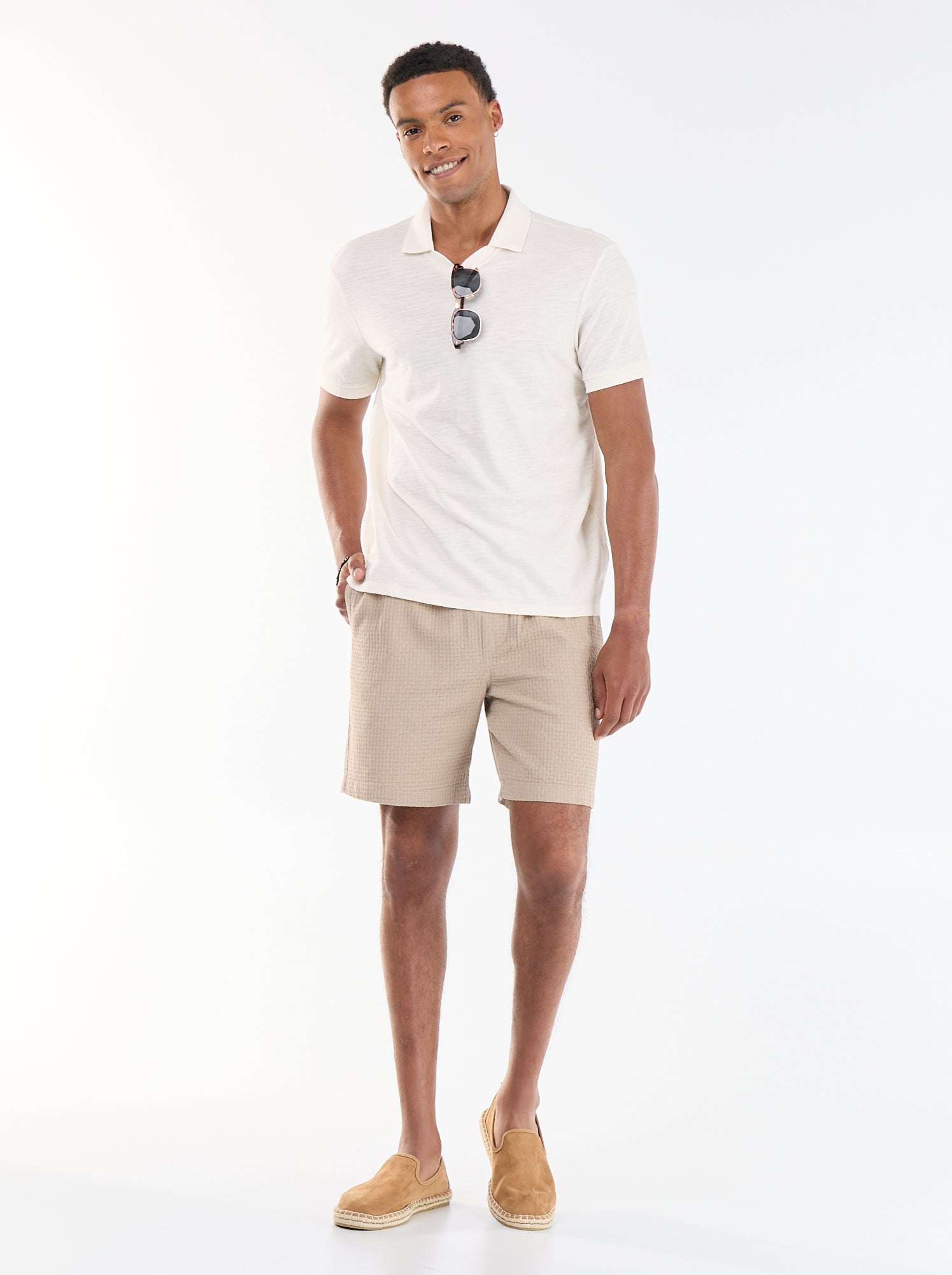 Polo uni à manches courtes pour homme - Blanc