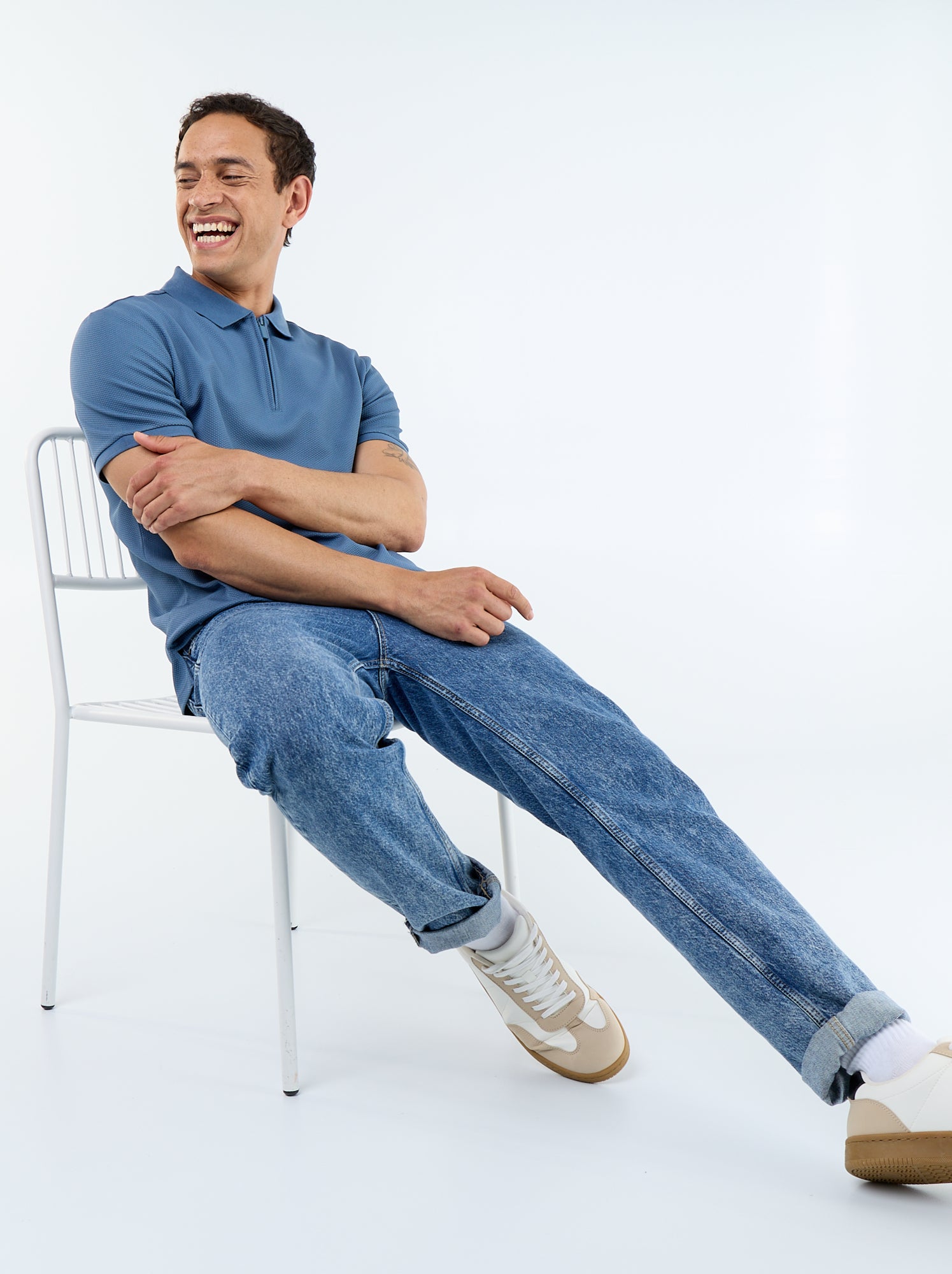 Polo uni à manches courtes pour homme - Bleu