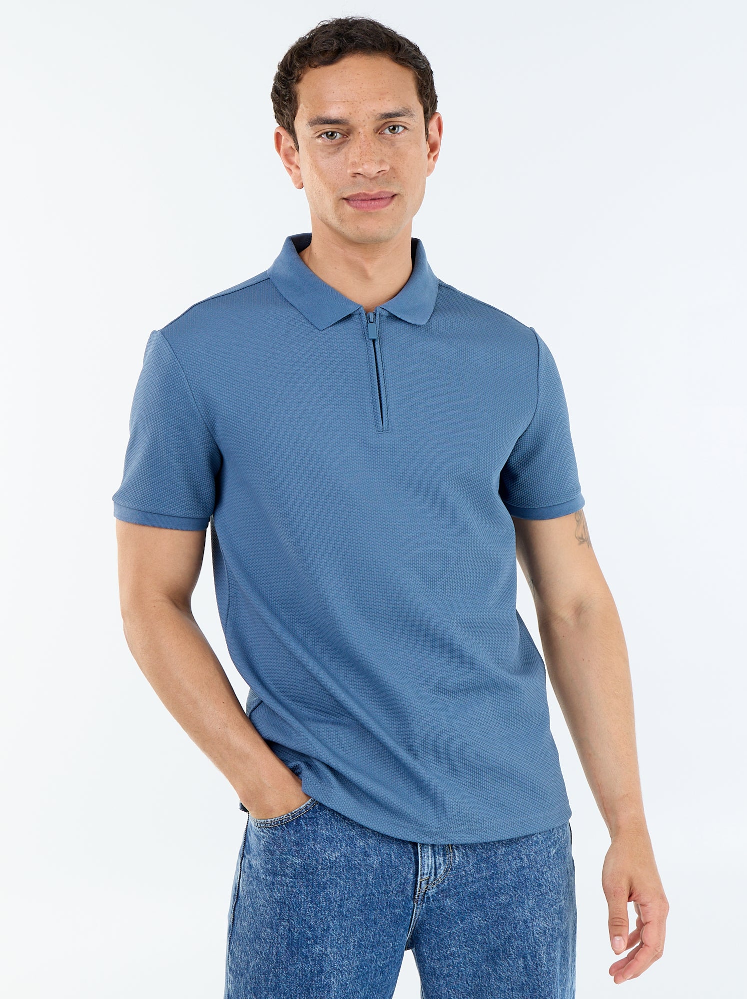 Polo uni à manches courtes pour homme - Bleu