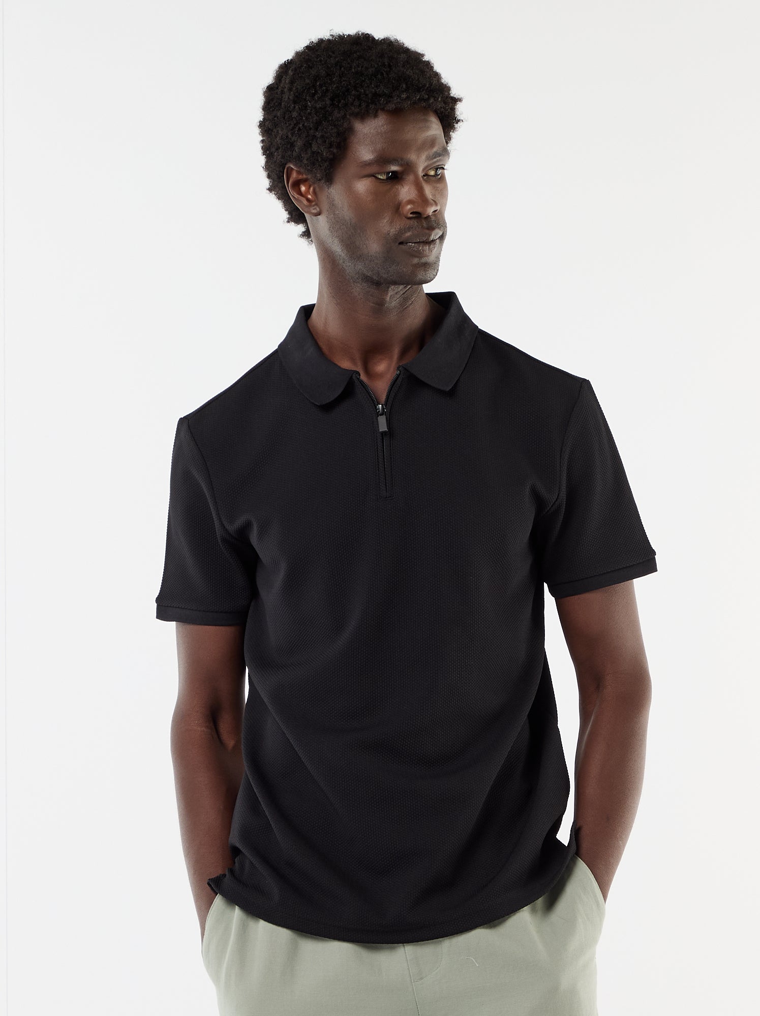 Polo uni à manches courtes pour homme - Noir