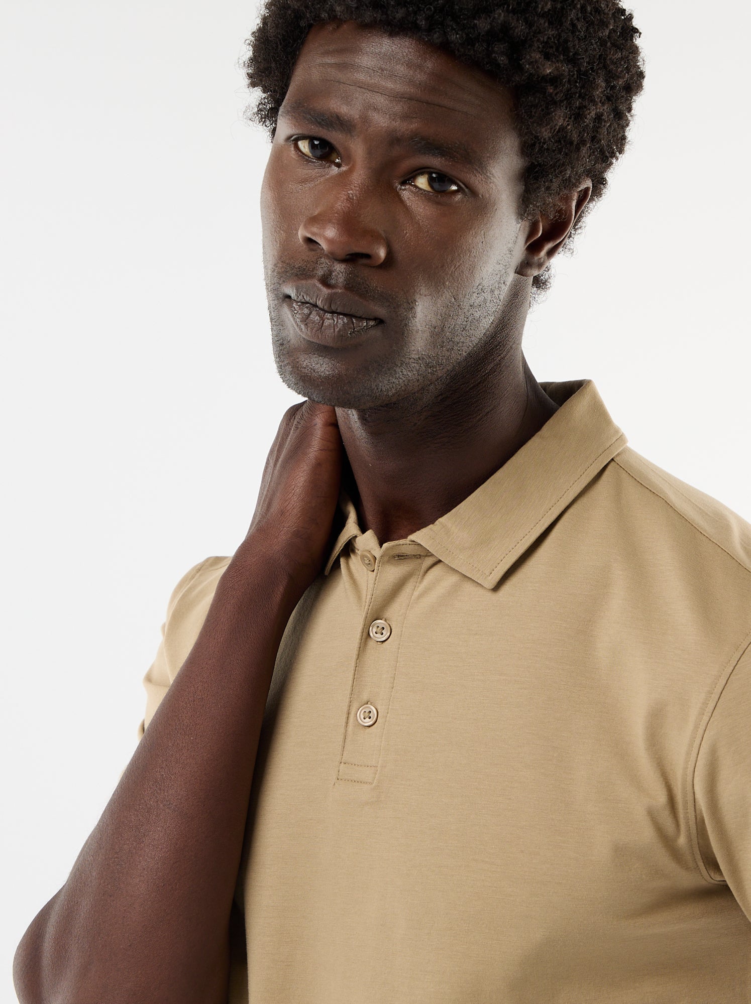 Polo uni à manches courtes pour homme - Beige