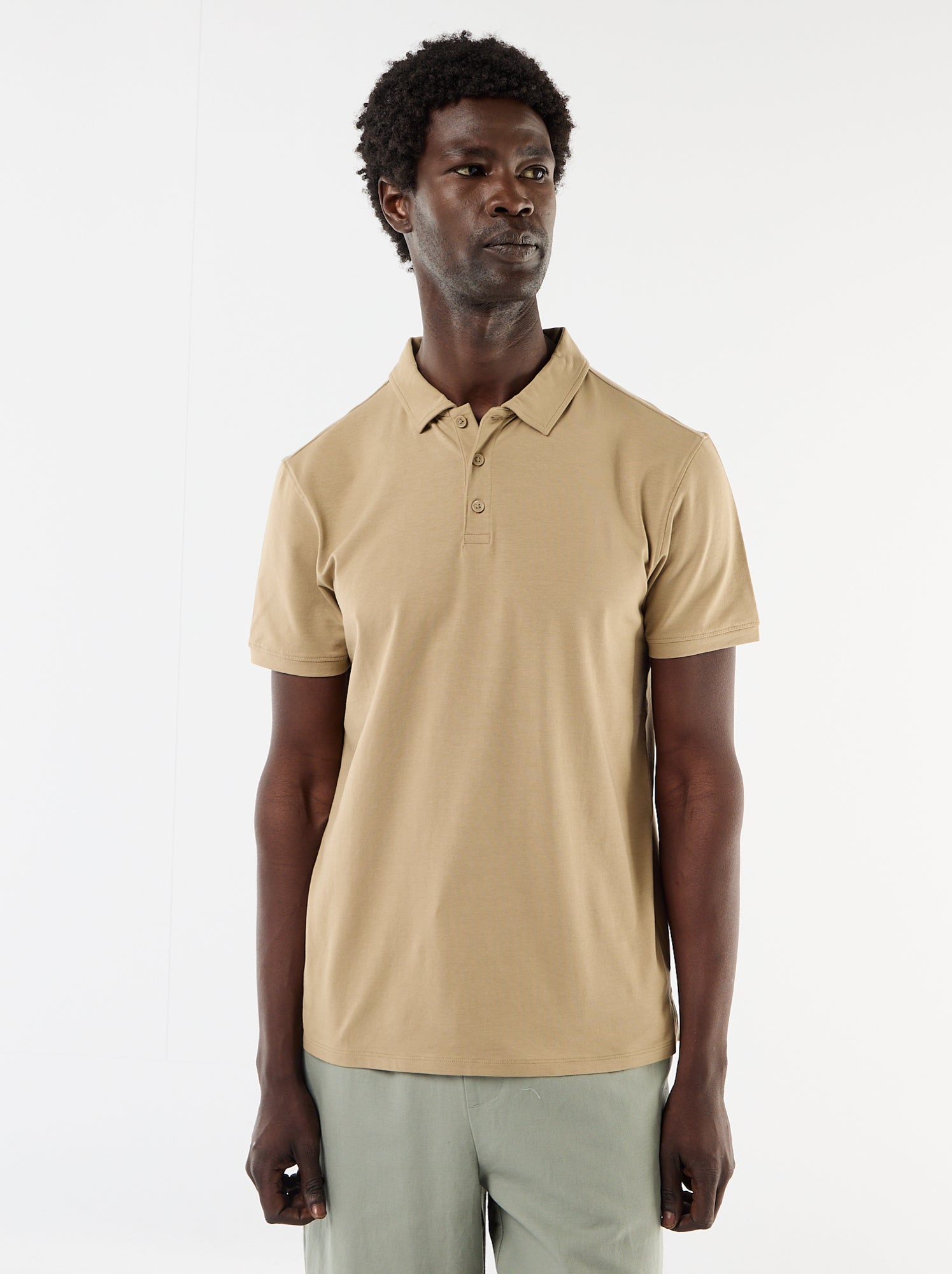 Polo uni à manches courtes pour homme - Beige