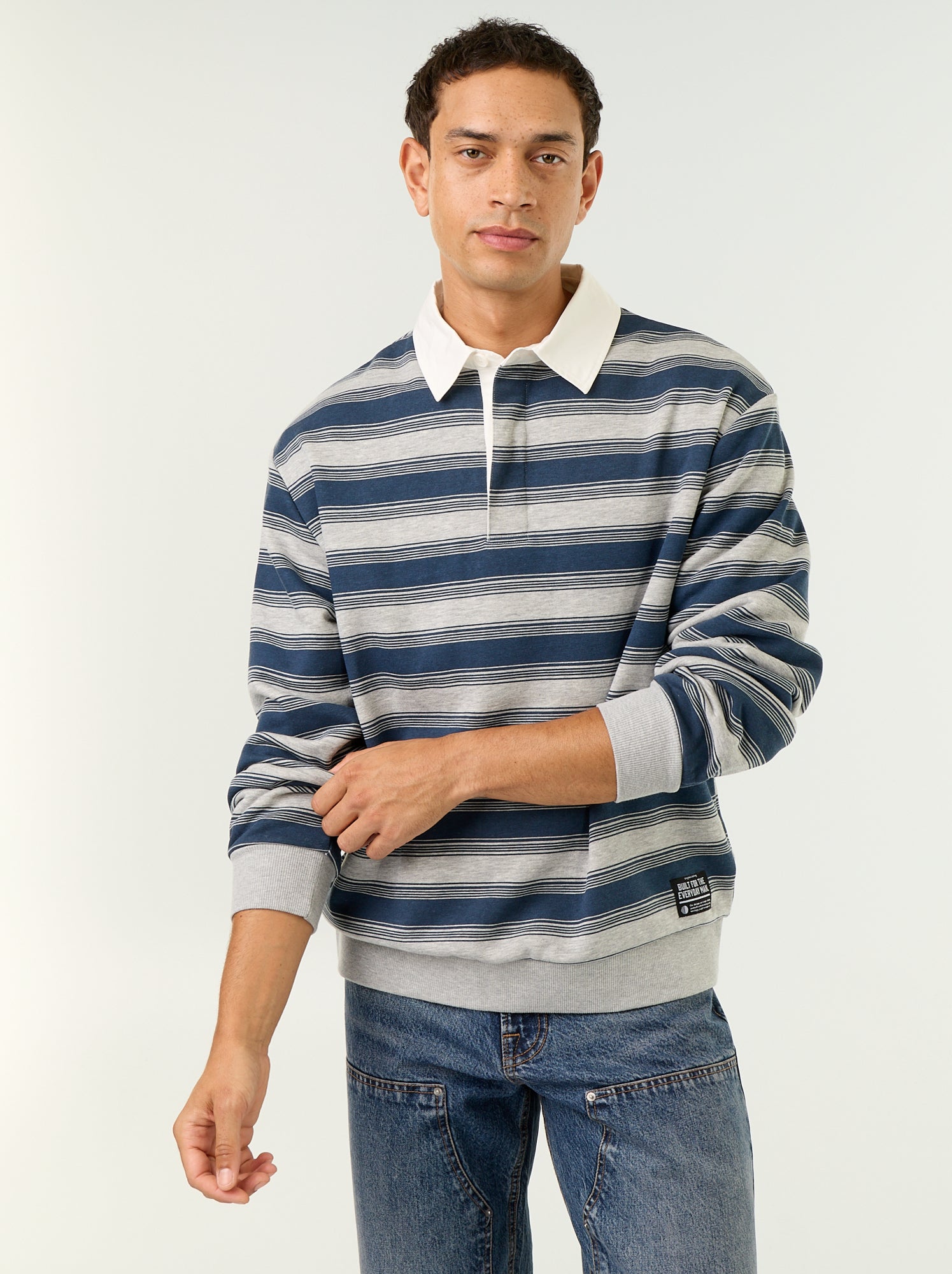 Polo uni style rugby manches longues - Bleu