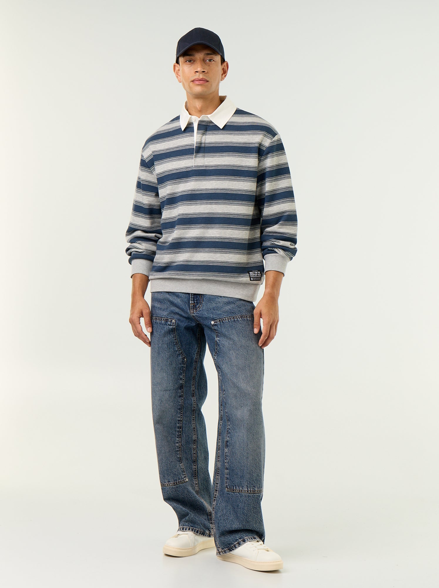 Polo uni style rugby manches longues - Bleu