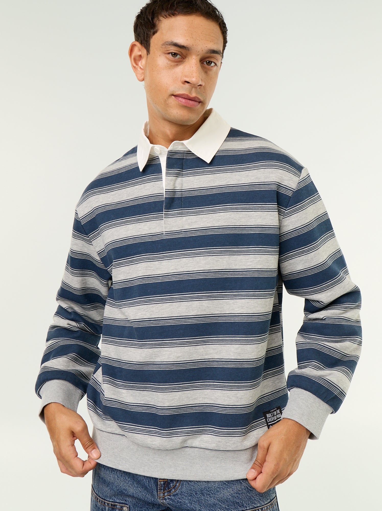 Polo uni style rugby manches longues - Bleu