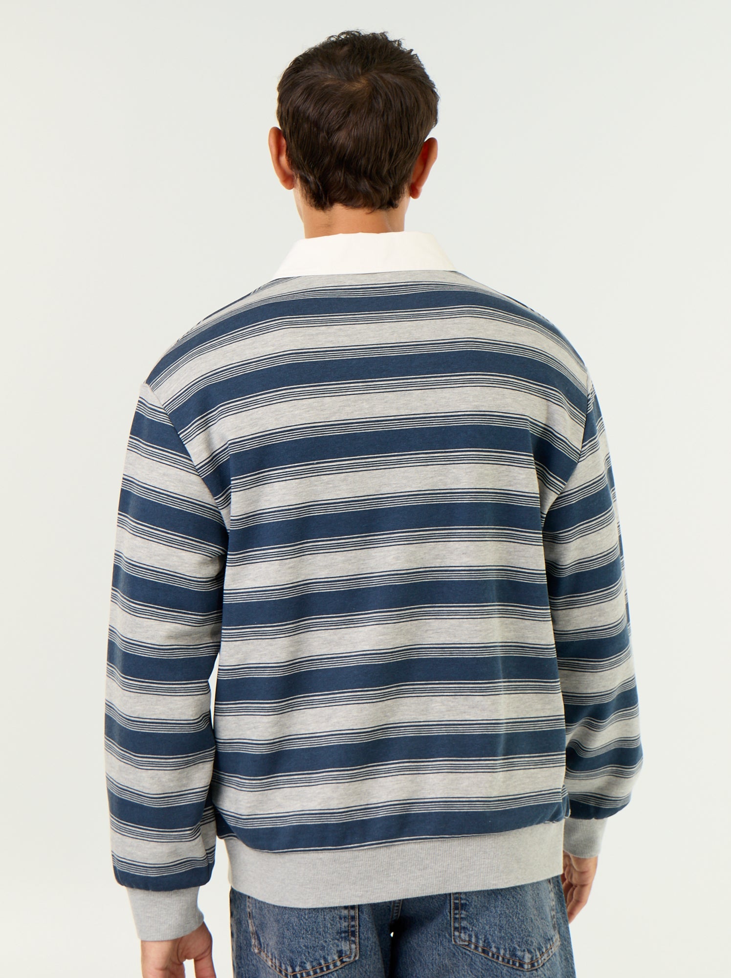 Polo uni style rugby manches longues - Bleu