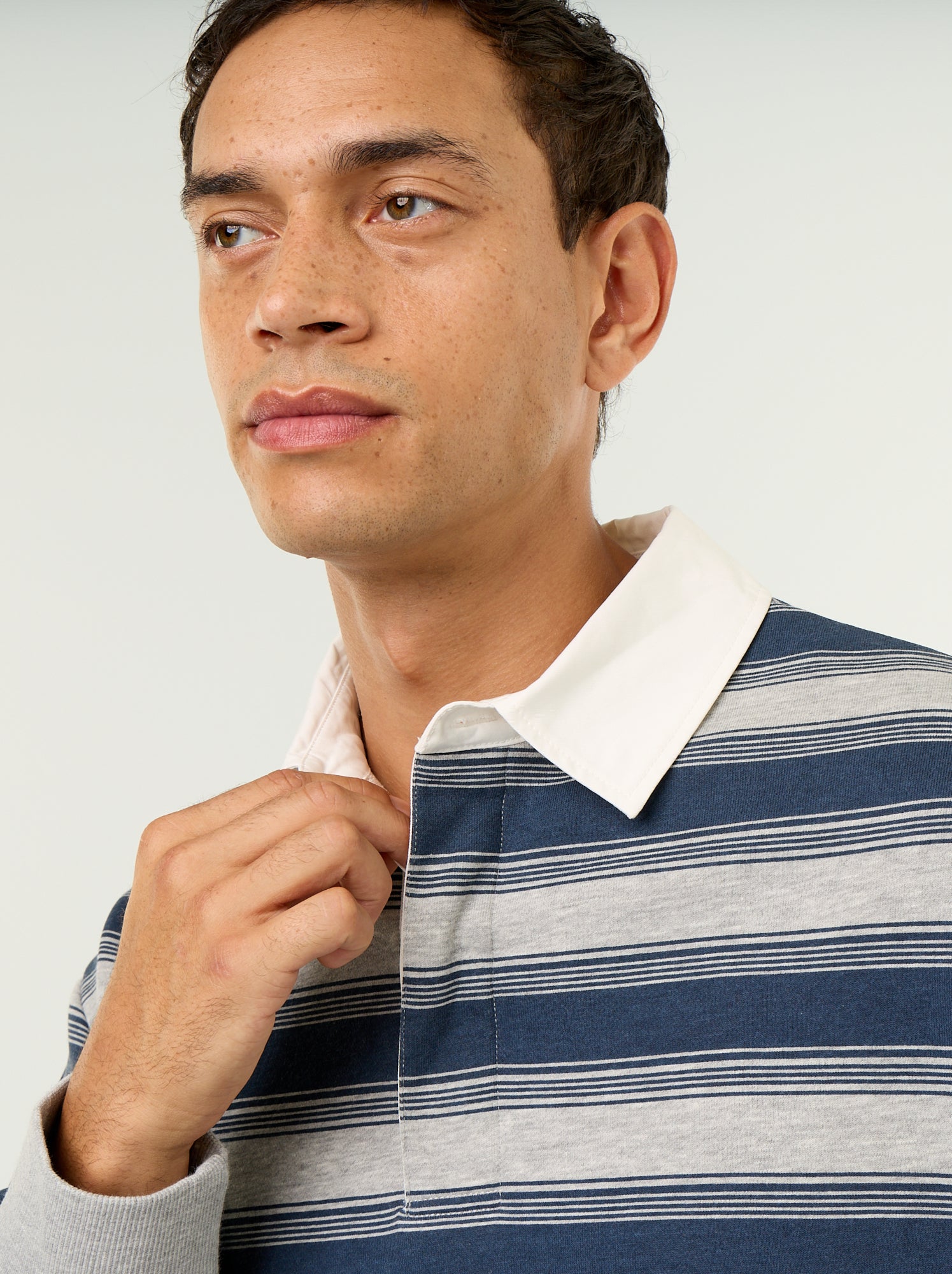 Polo uni style rugby manches longues - Bleu