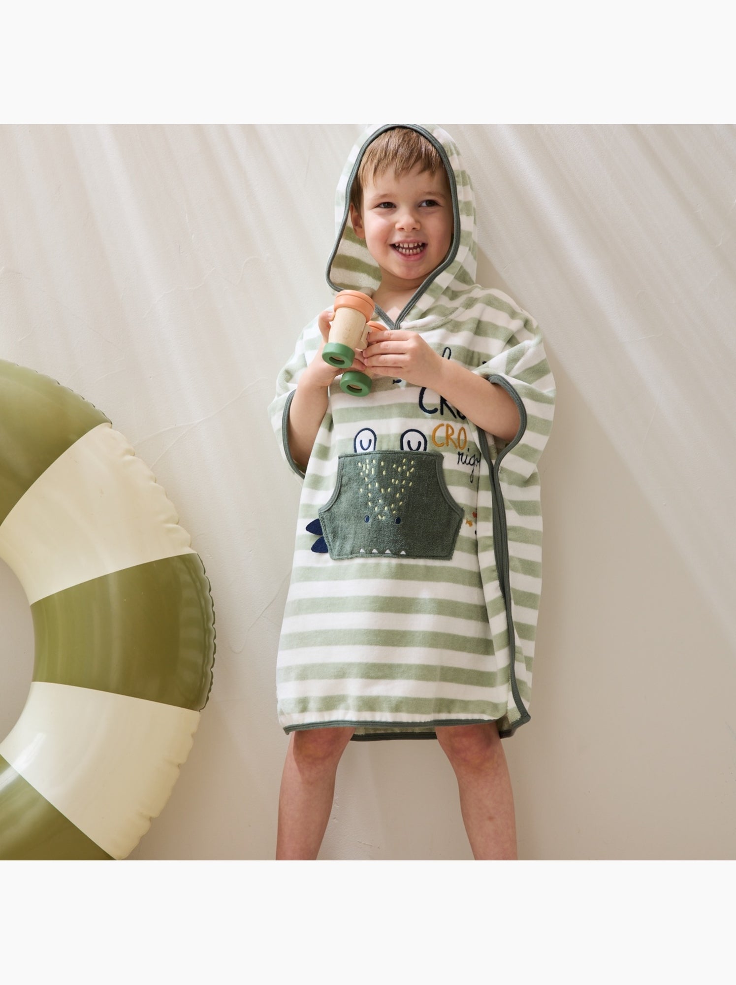 Poncho de bain bébé crocro rigolo - Kaki