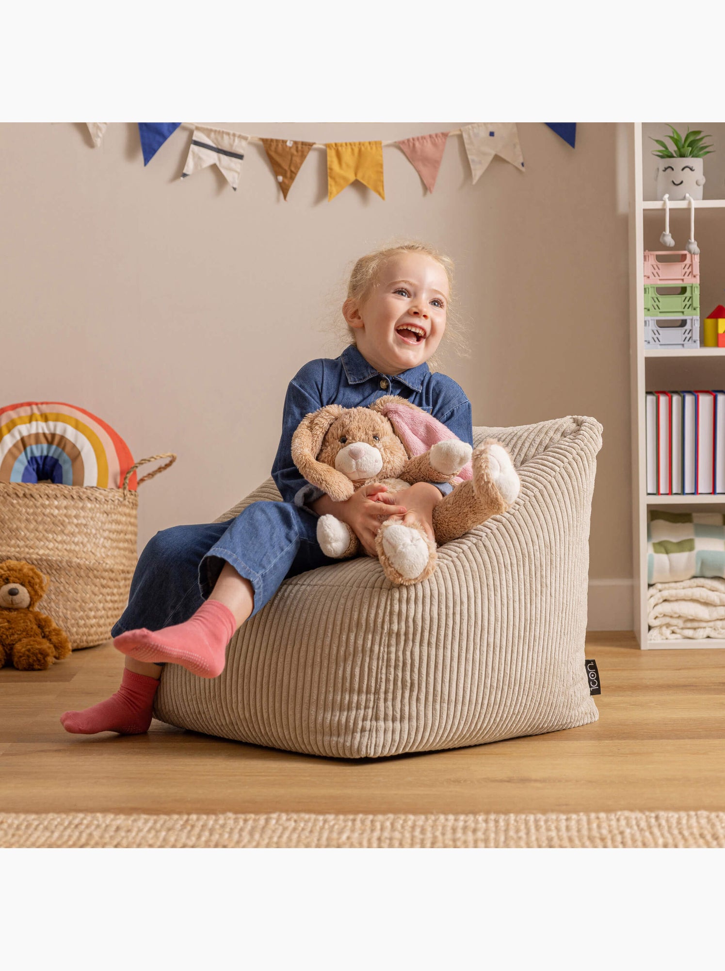 Pouf fauteuil enfant en velours côtelé - icon - Beige