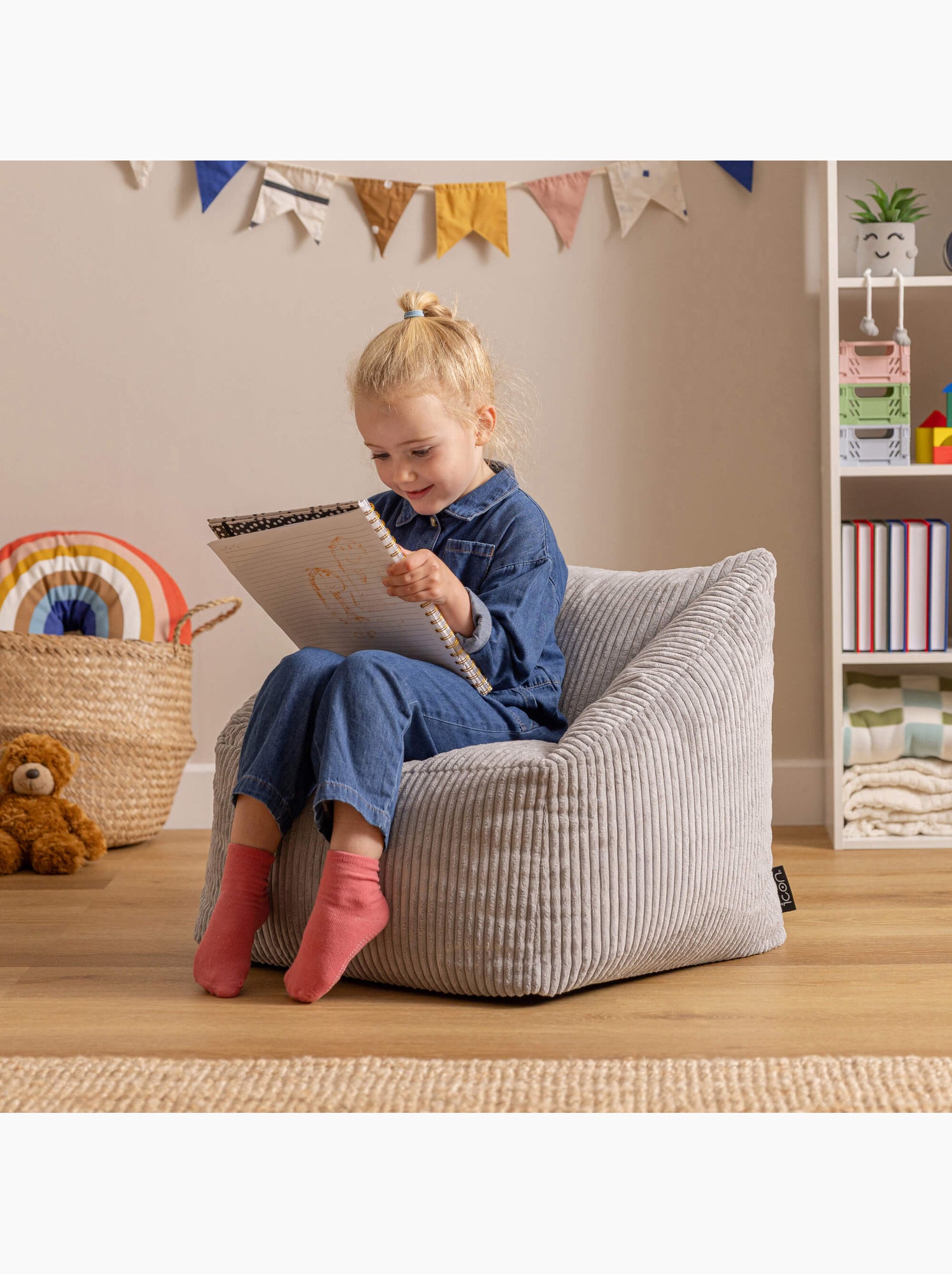 Pouf fauteuil enfant en velours côtelé - icon - Gris clair