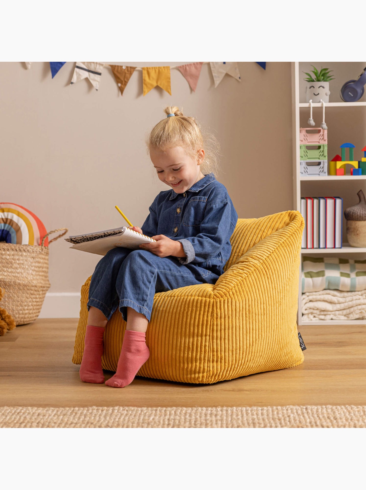 Pouf fauteuil enfant en velours côtelé - icon - Ocre