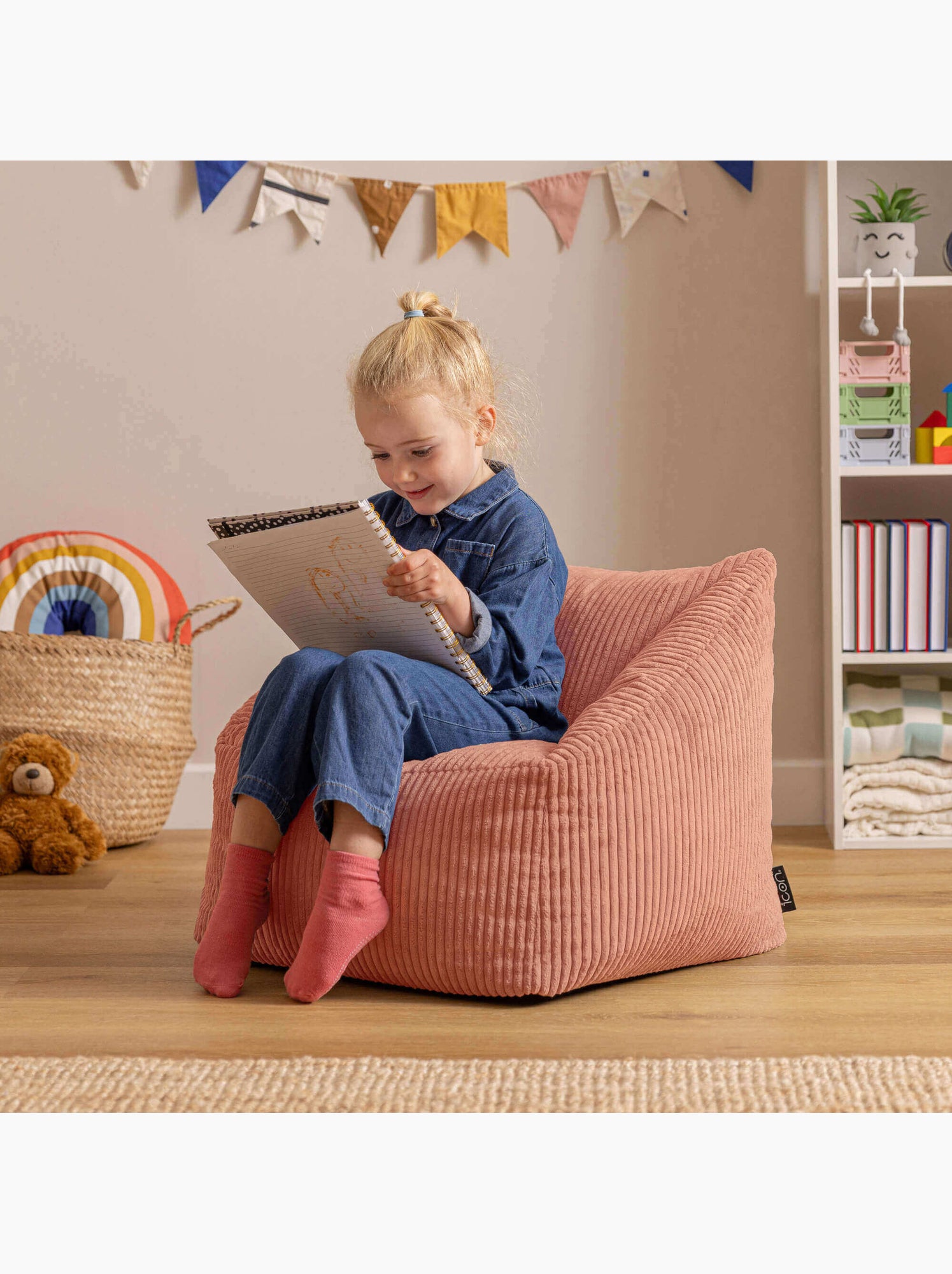 Pouf fauteuil enfant en velours côtelé - icon - Rose