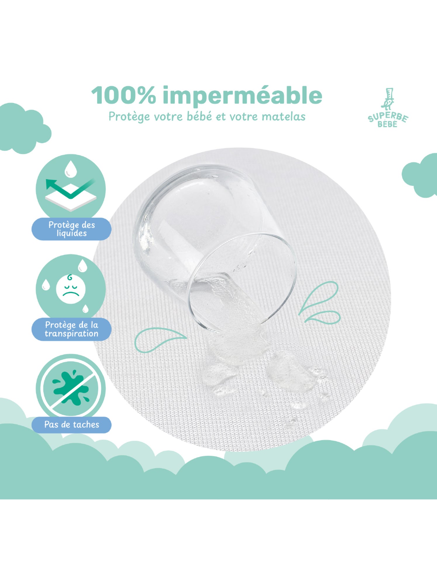 Protège matelas bébé imperméable 60X120 | SUPERBE BEBE - Blanc