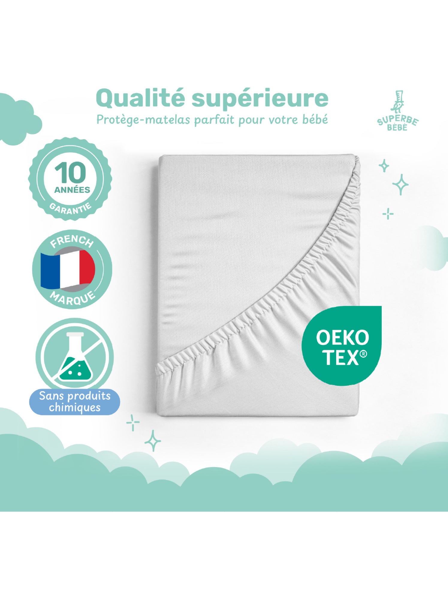 Protège matelas bébé imperméable 60X120 | SUPERBE BEBE - Blanc