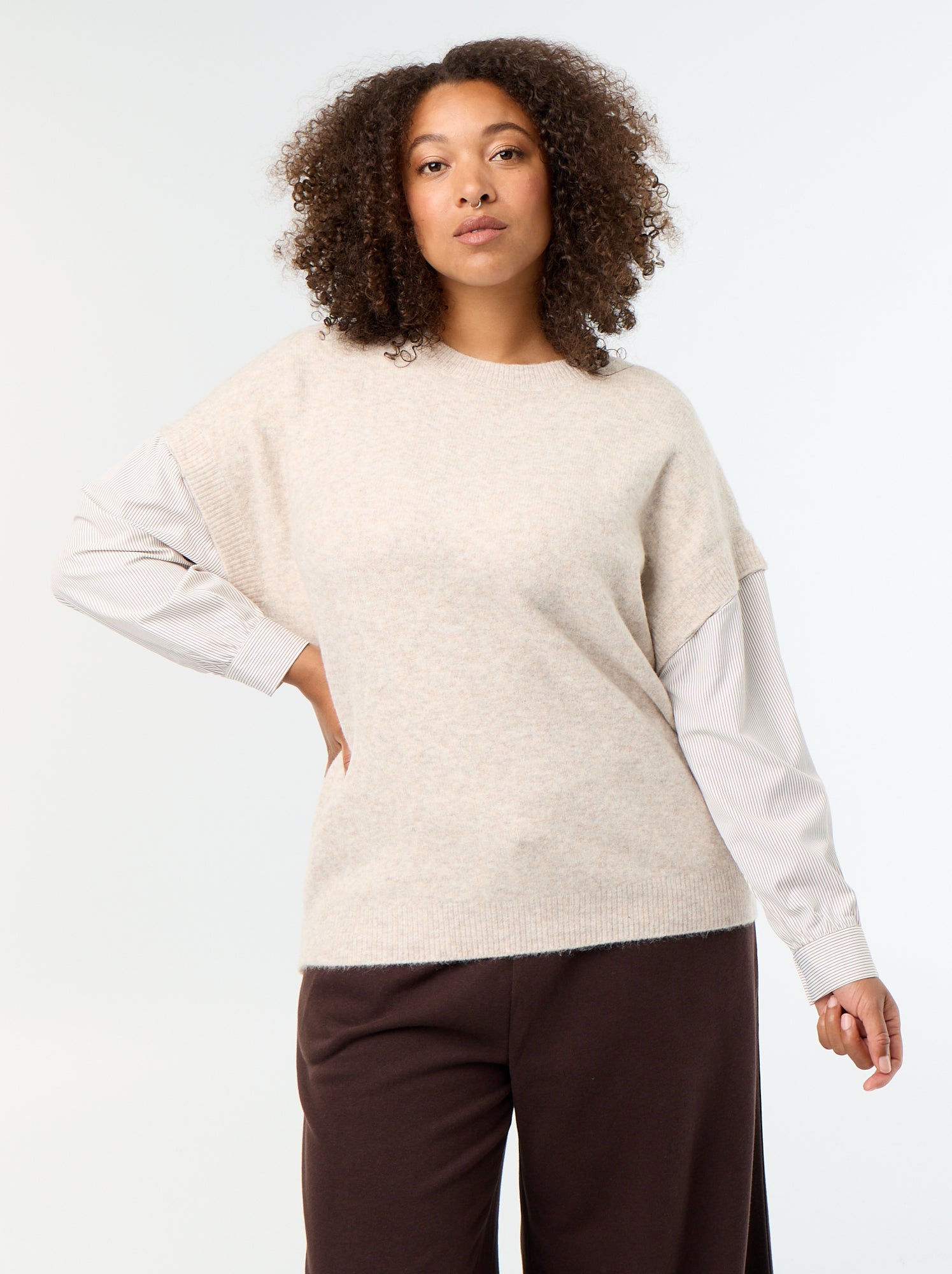 Pull 2-en-1 avec chemise - Beige