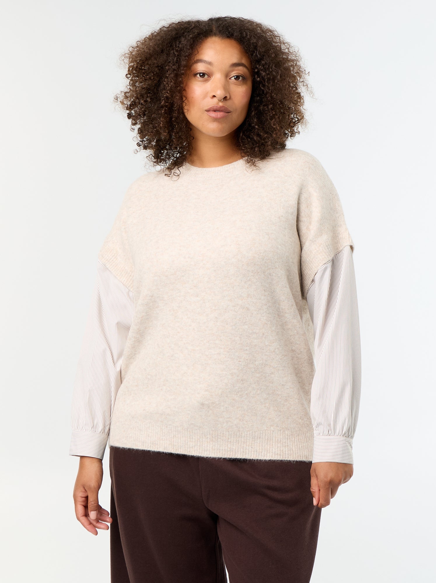 Pull 2-en-1 avec chemise - Beige