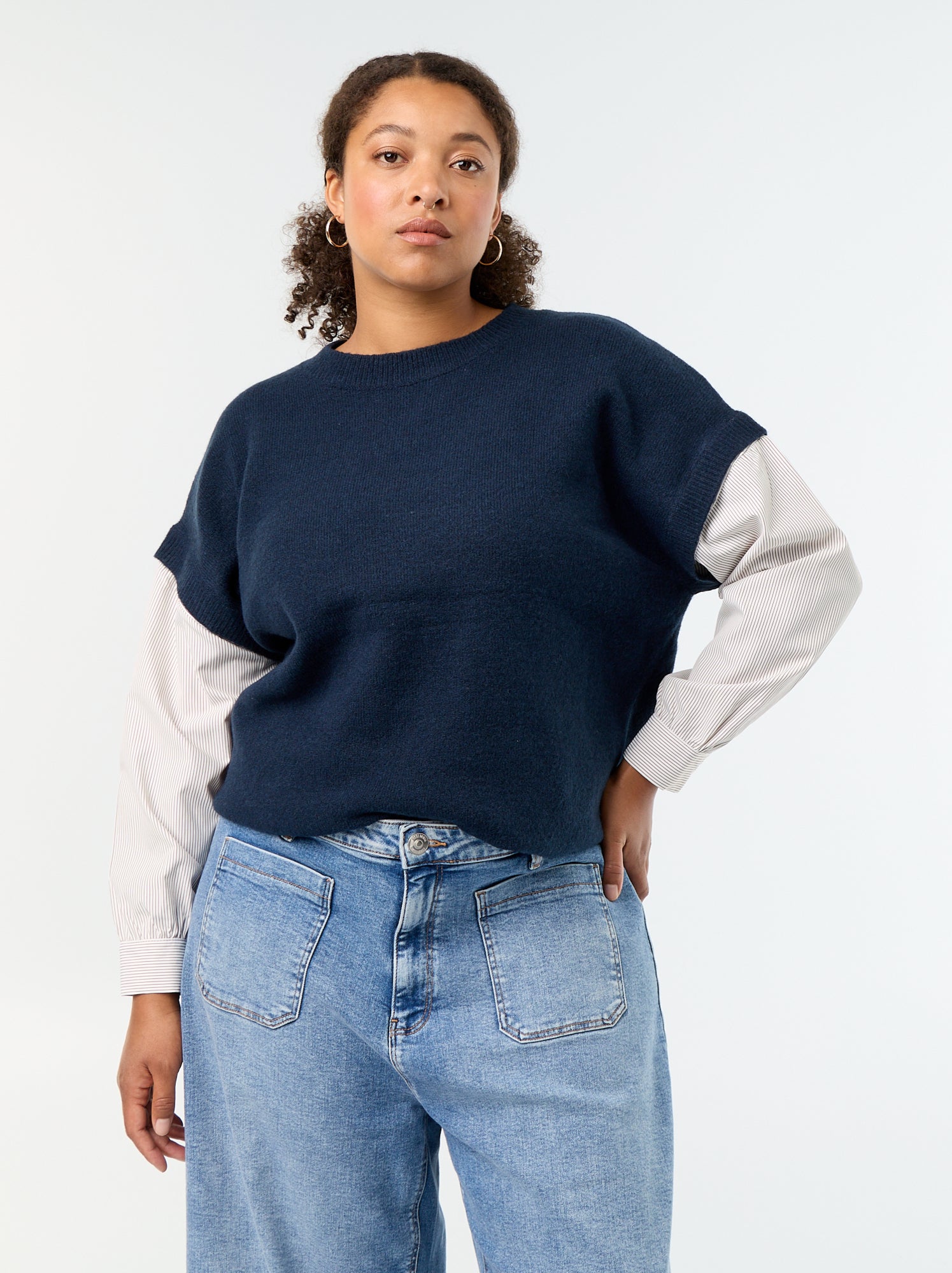 Pull 2-en-1 avec chemise - Bleu