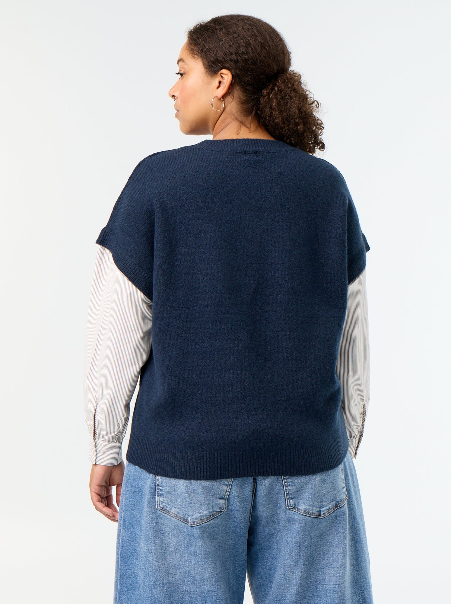 Pull 2-en-1 avec chemise - Bleu