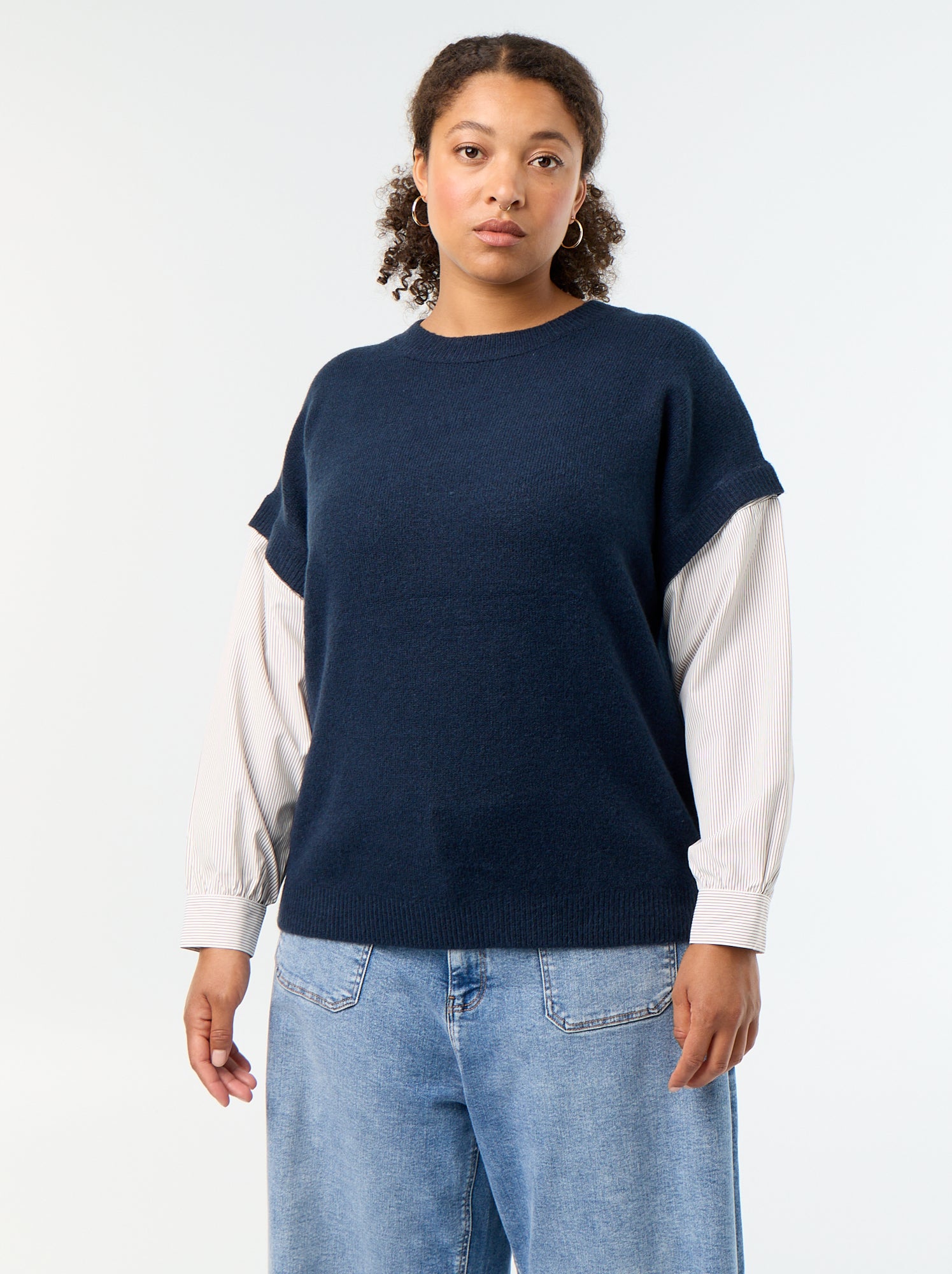 Pull 2-en-1 avec chemise - Bleu