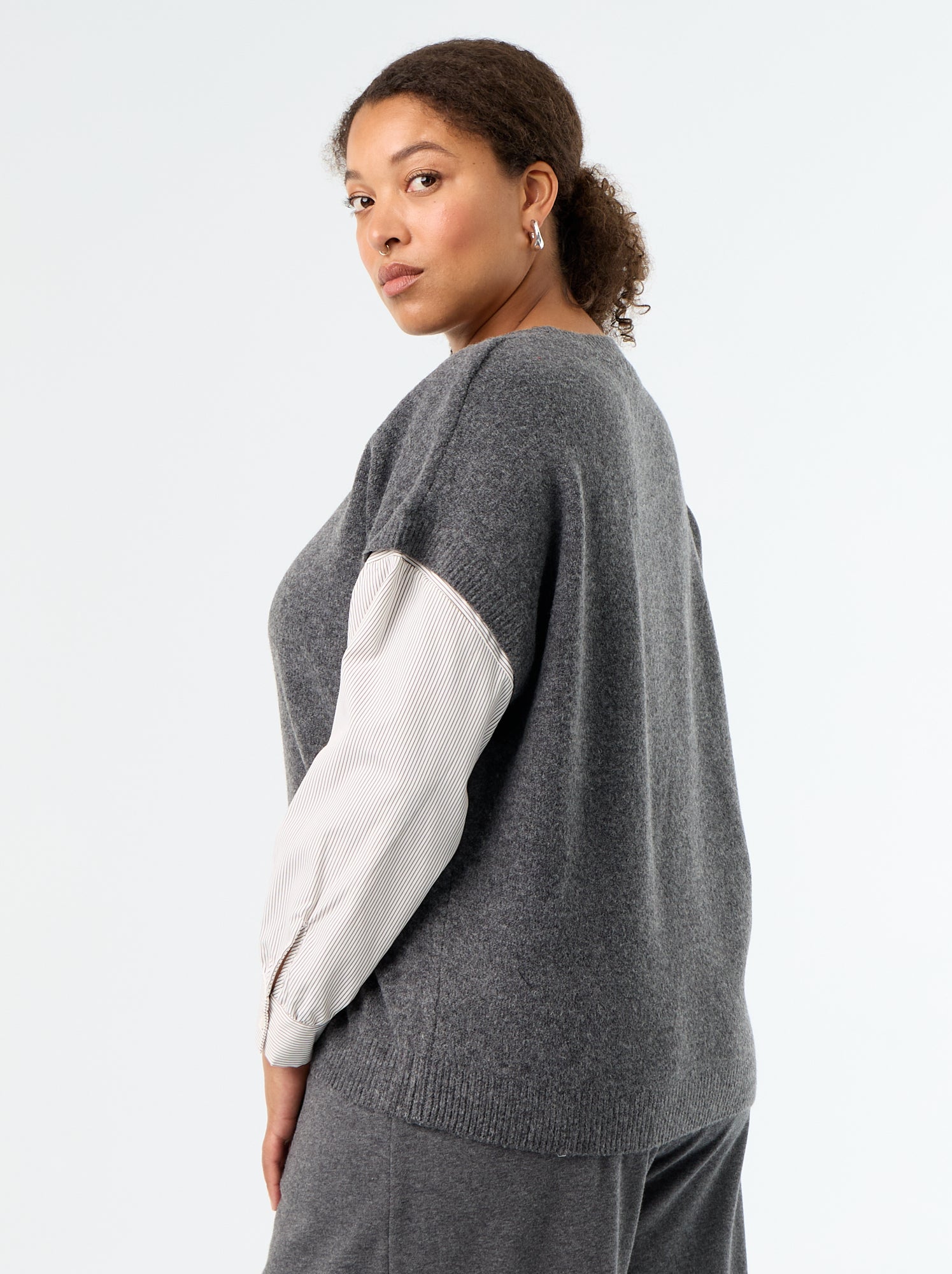 Pull 2-en-1 avec chemise - Gris