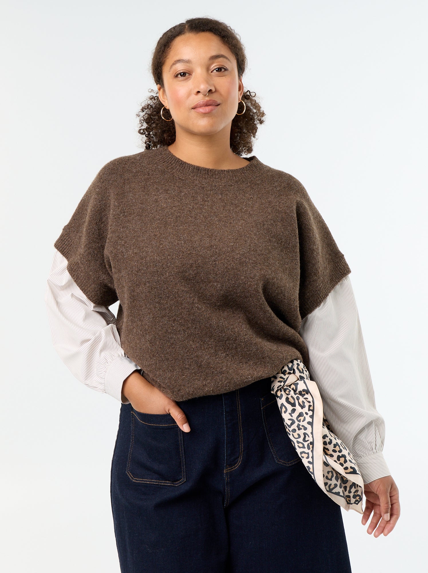 Pull 2-en-1 avec chemise - Marron