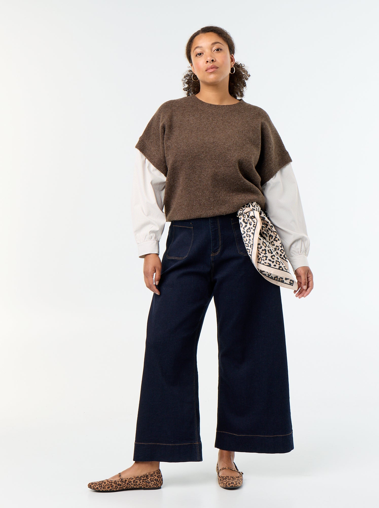 Pull 2-en-1 avec chemise - Marron