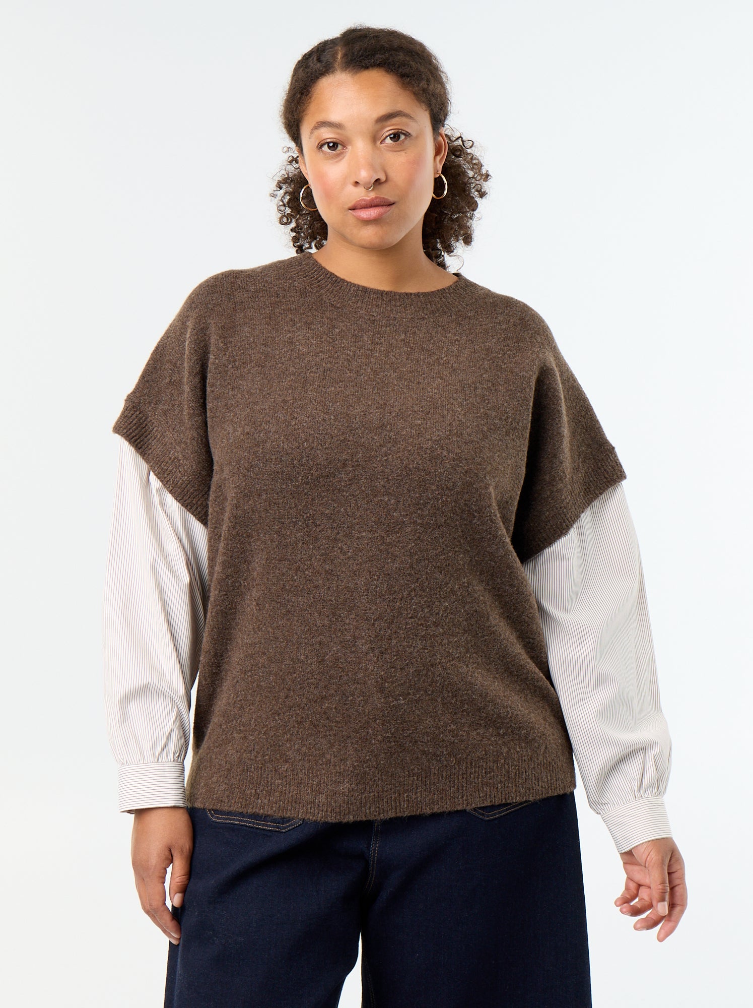 Pull 2-en-1 avec chemise - Marron