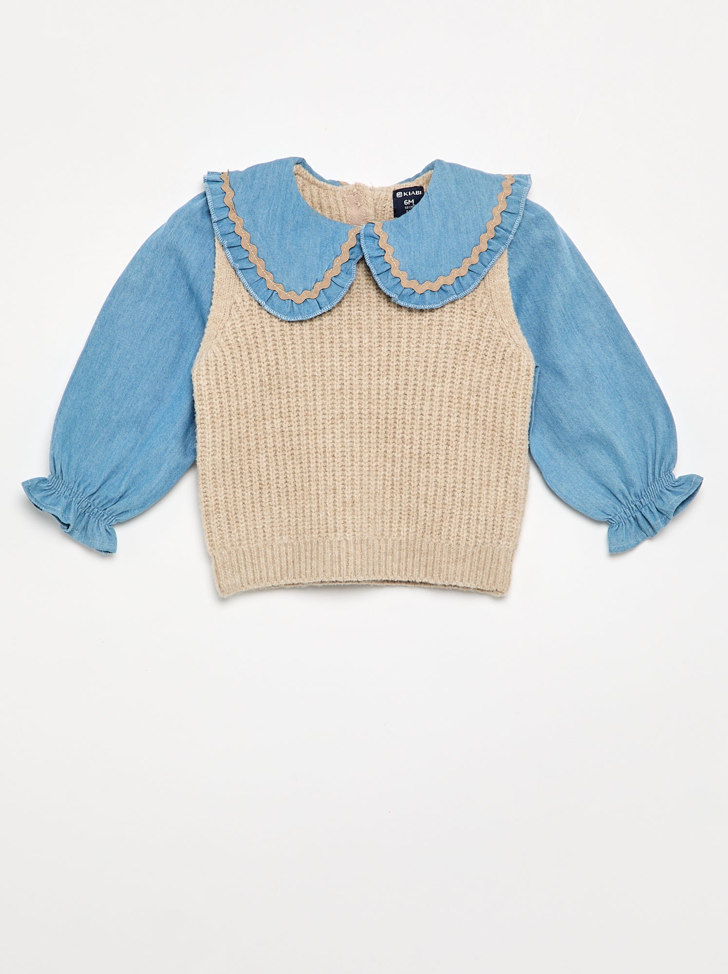 Pull 2 en 1 avec col claudine - Beige