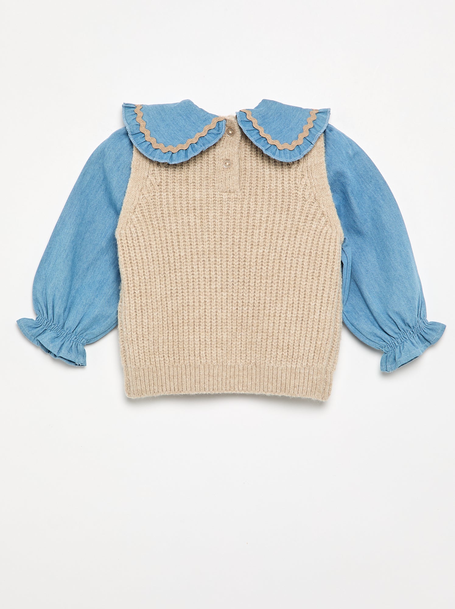 Pull 2 en 1 avec col claudine - Beige