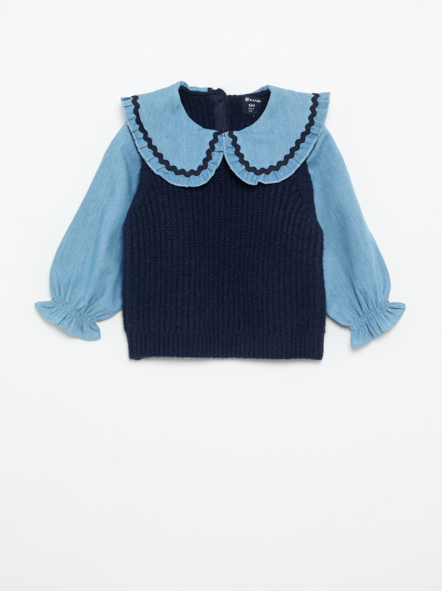 Pull 2 en 1 avec col claudine - Bleu