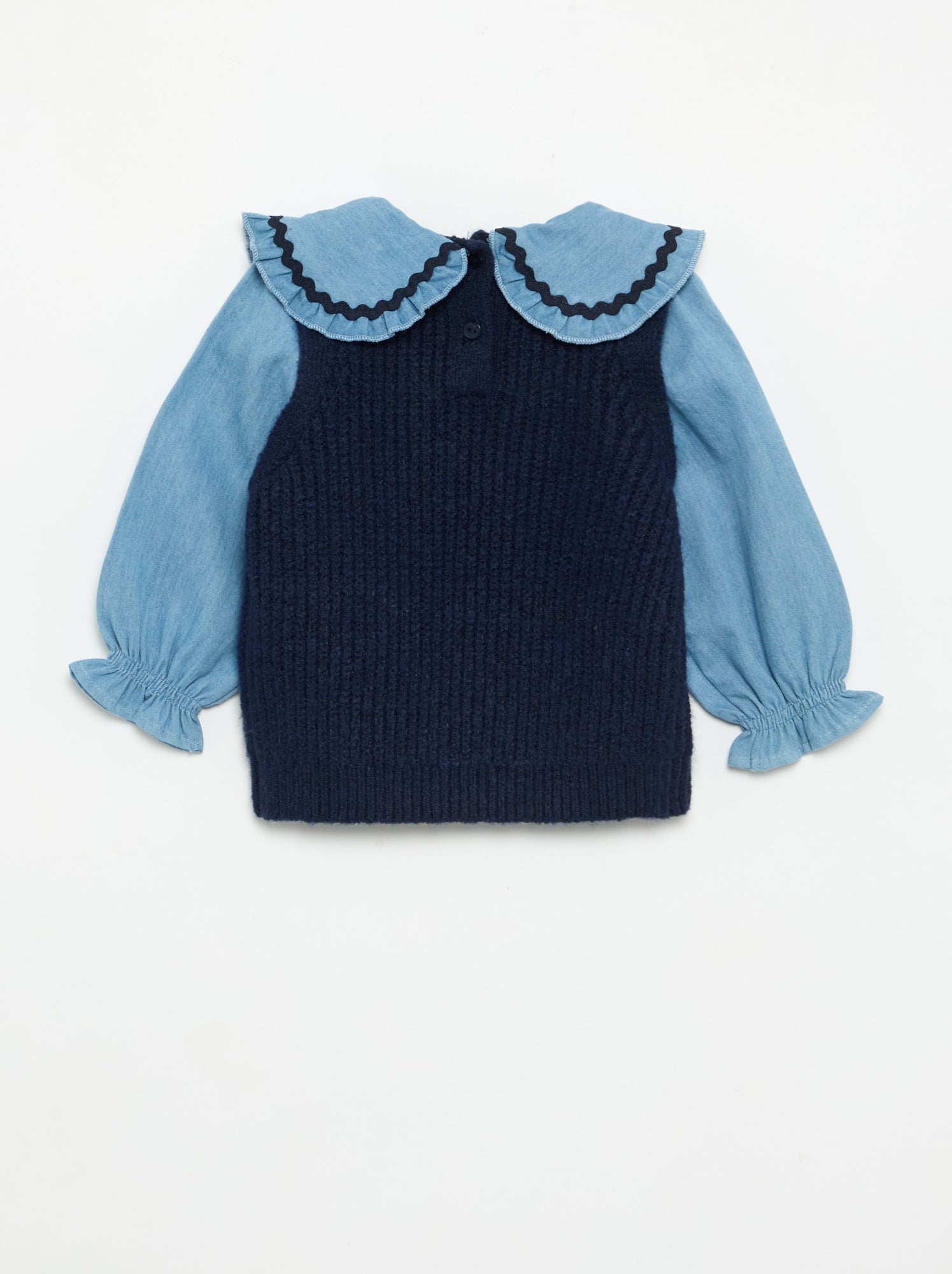 Pull 2 en 1 avec col claudine - Bleu