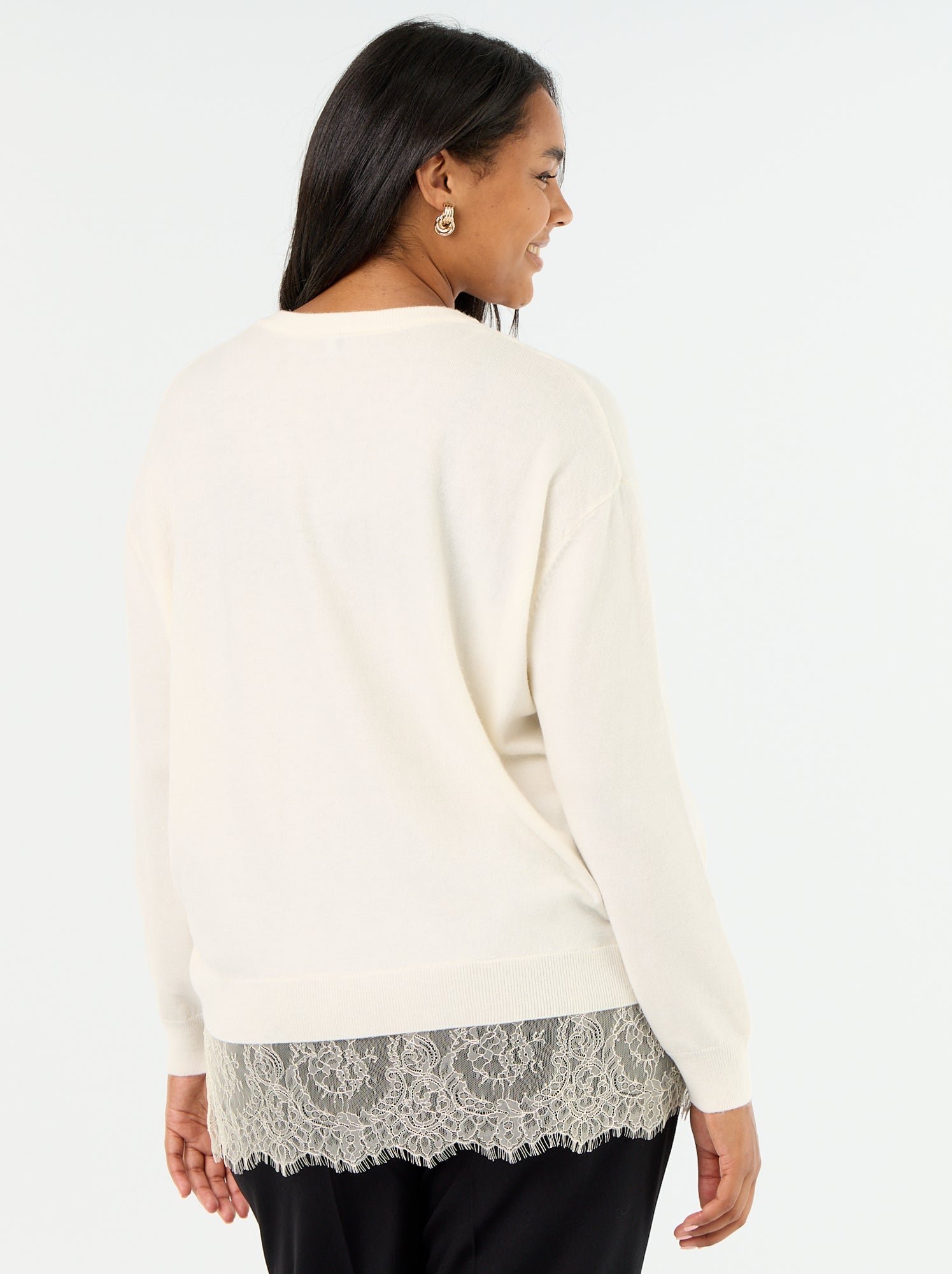 Pull 2-en-1 avec laine mélangée et dentelle - Blanc